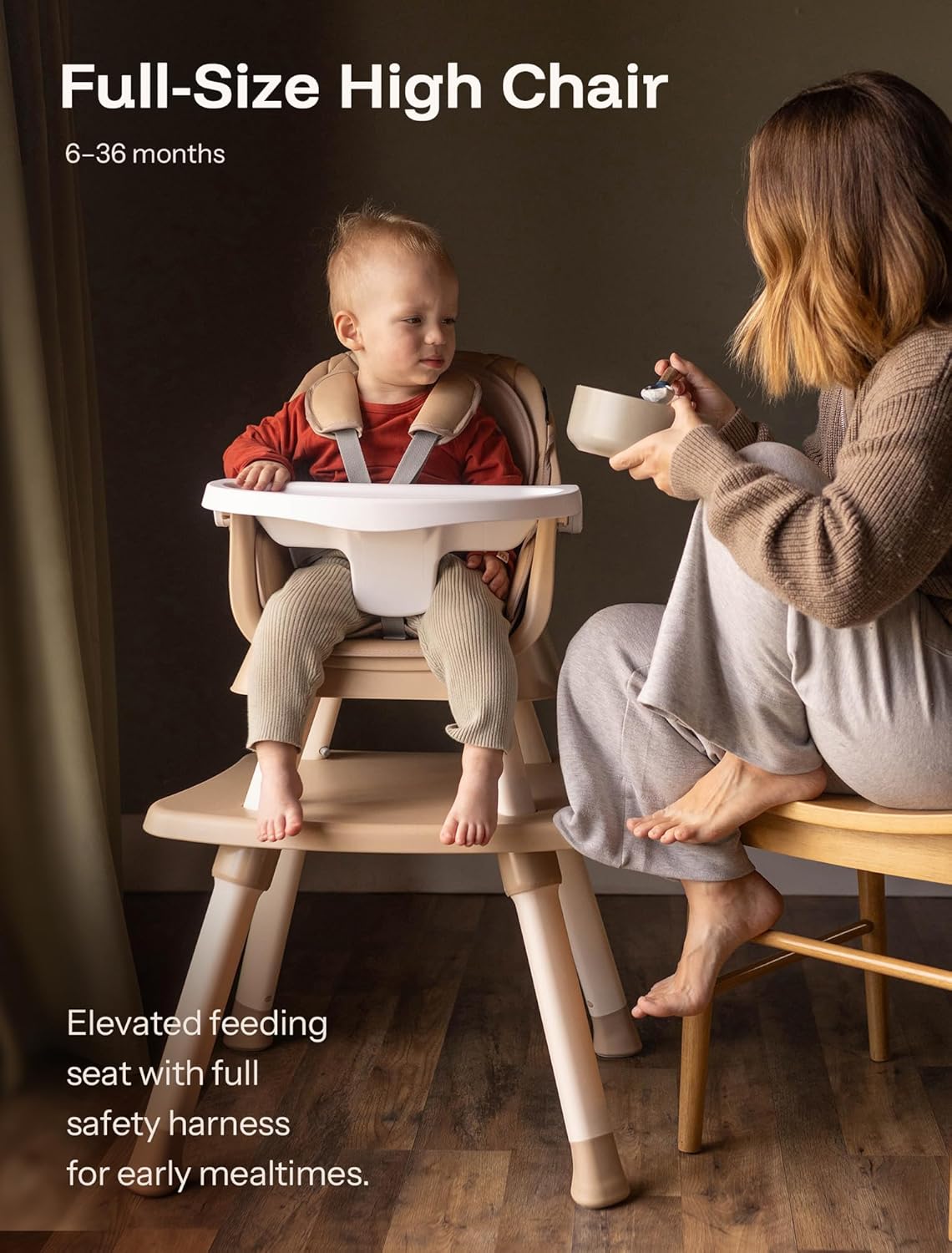 HARPPA 6 in 1 Baby High Chair, Convertible Infant Feeding Chair for Babies & Toddlers Table, Dining Booster Seat with Removable Tray, Khaki