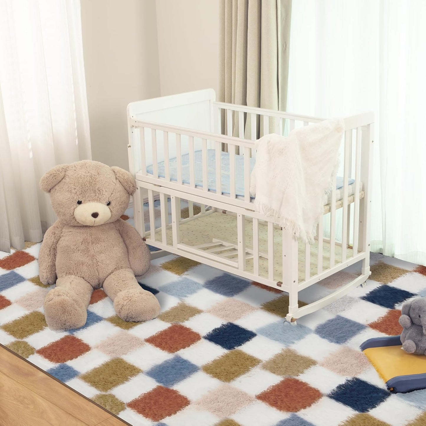 Super Soft Rug for Bedroom, 5x7 Ft Rainbow Area Rug Classic Checkered Shaggy Rug Anti-Skid High Pile Soft Fluffy Fuzzy Carpet for Living Room Bedroom Kids Room Nursery, Dorm Home Decor