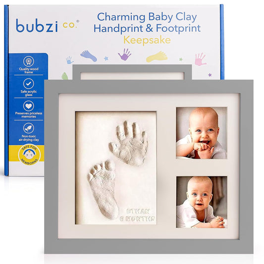 Baby Footprint and Hand Print Kit - Keepsake Frame, Nursery Picture Frames, New Mom Gifts, Newborn Essentials, Baby Shower Gifts (Cool Gray)