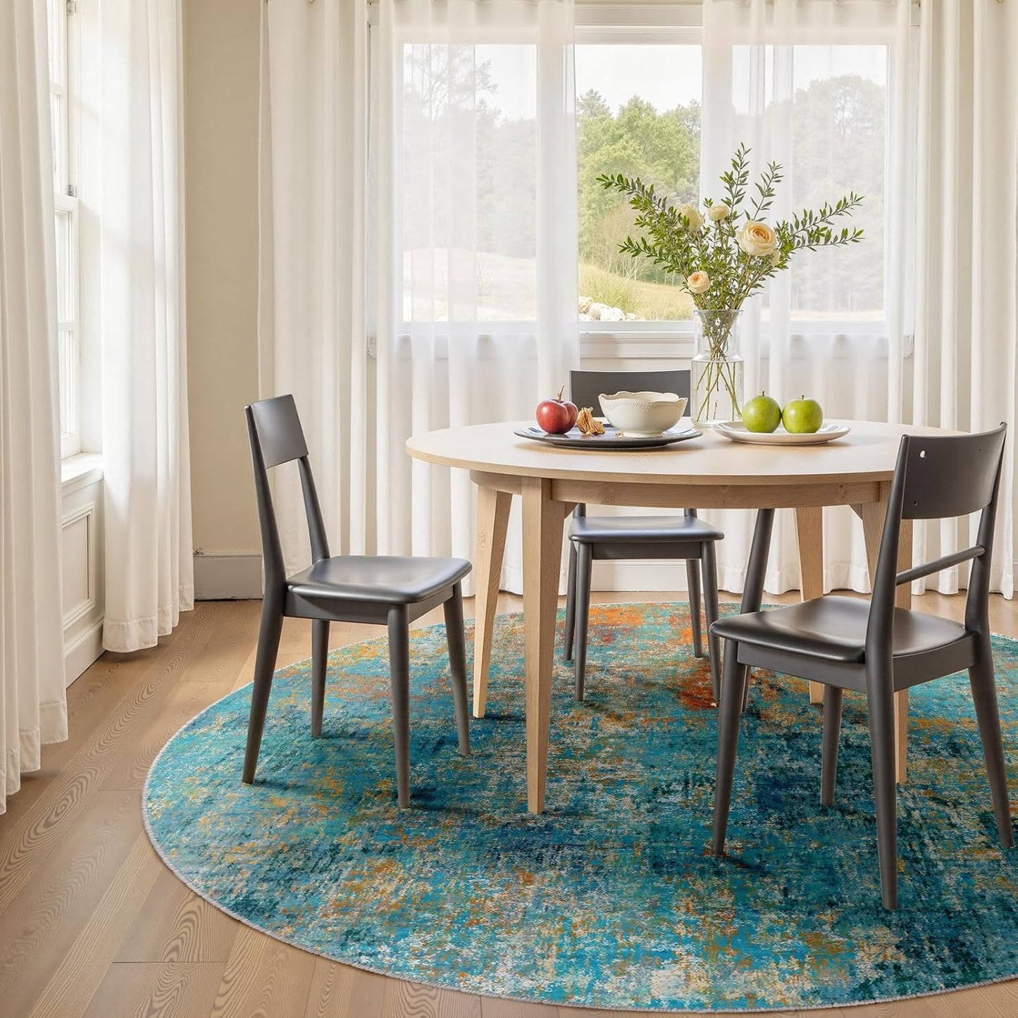 Washable Area Rugs 4ft Non-Slip Modern Abstract Soft for Living Room Entryway Bedroom Nursery, Print Pattern, Teal Blue Green Orange Rust Red Colorful