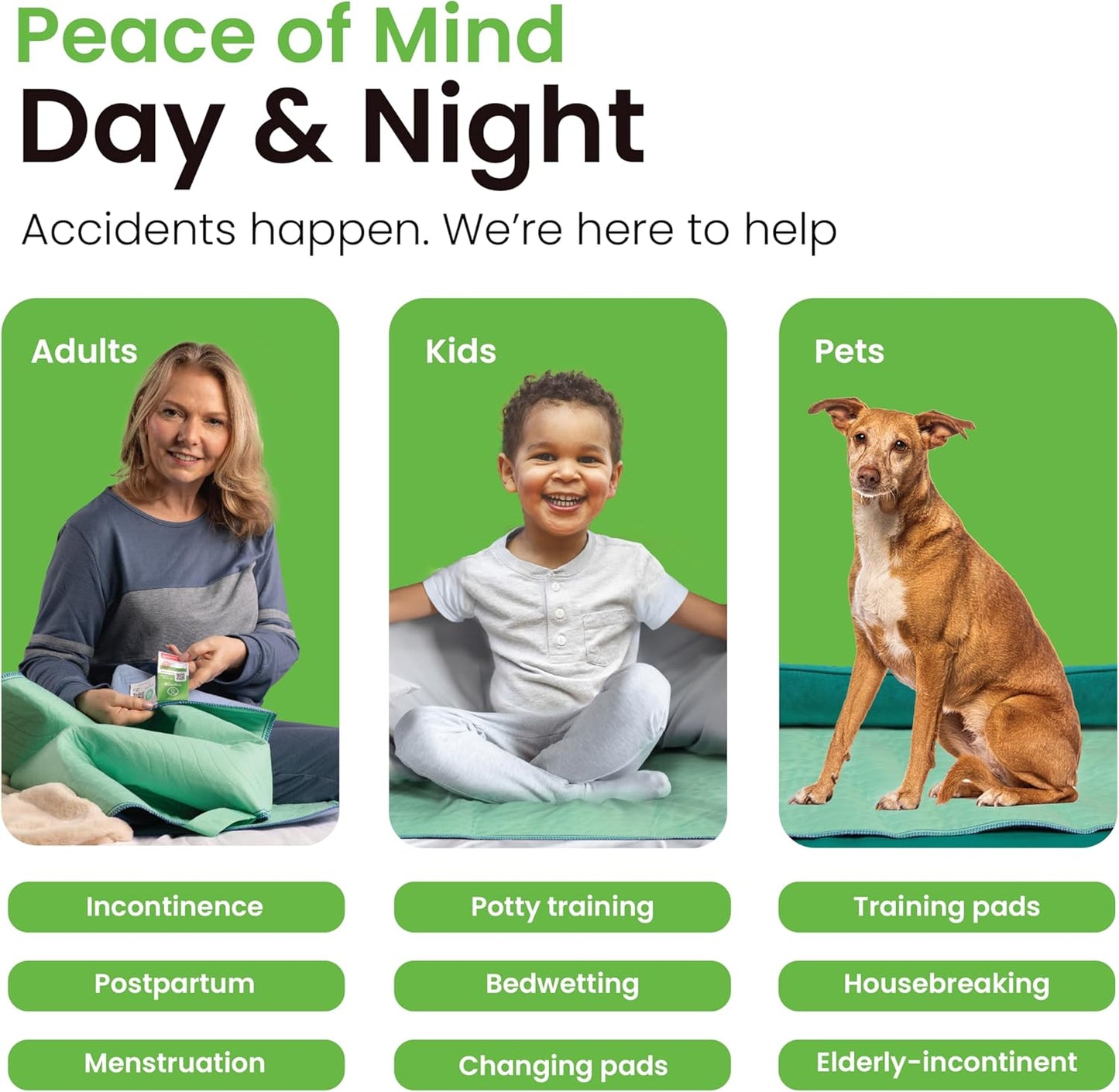 IMPROVIA® Washable Underpads, 34" x 36" (Pack of 2) - Heavy Absorbency Reusable Bedwetting Incontinence Pads for Kids, Adults, Elderly, and Pets - Waterproof Protective Pad for Bed, Couch, Sofa, Floor