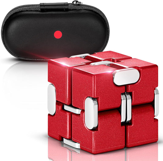 Fidget Cube, Zinc Aolly Metal Infinity Cube Fidget Desk Toy, Punk Style Design with Exquisite Case, Durable and Heavy Cool Gadgets, Adult Fidget Toys for Alleviate Stress and Anxiety(Red)