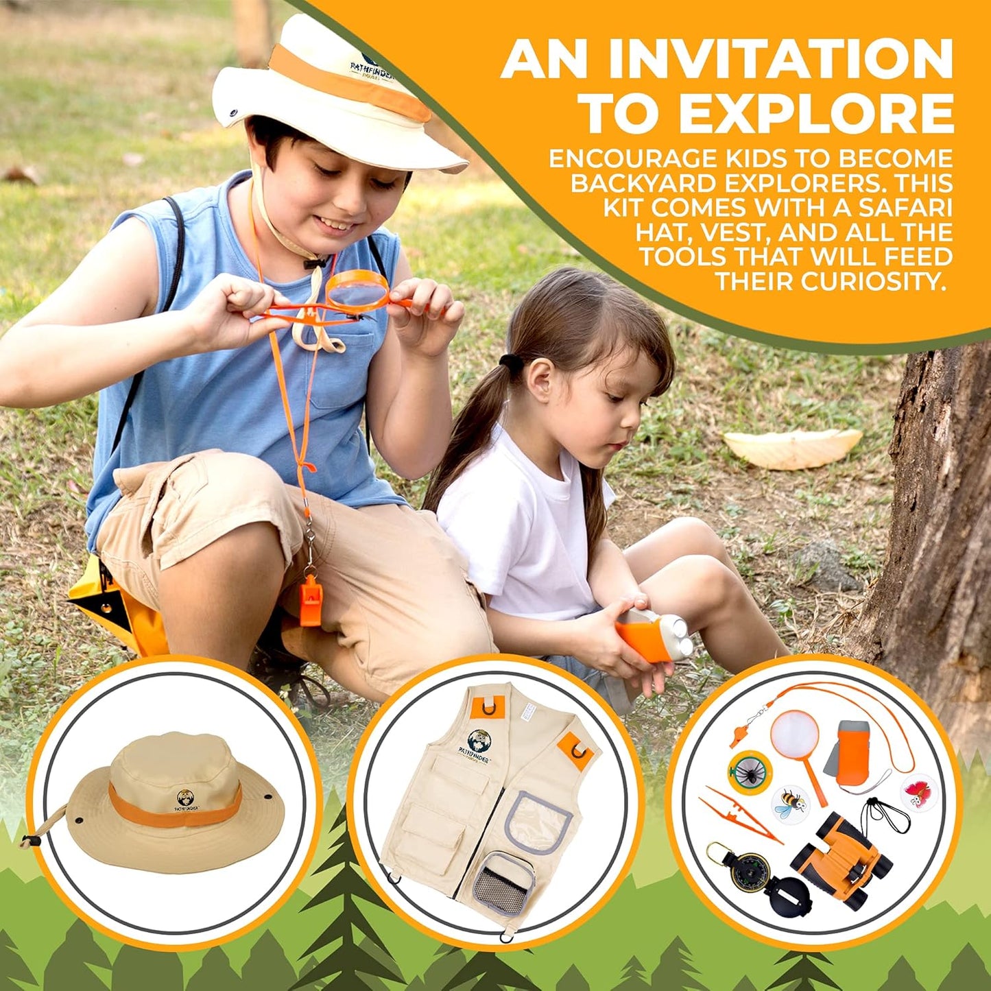 Kids Explorer Kit with Safari Vest & Hat for 3-12 Year Old Boys & Girls - Safari Costume Kids, Zoo Keeper, Paleontologist, Bug Kit & More - Giftable STEM Outdoor Explorer Kit for Kids + Bug Ebook