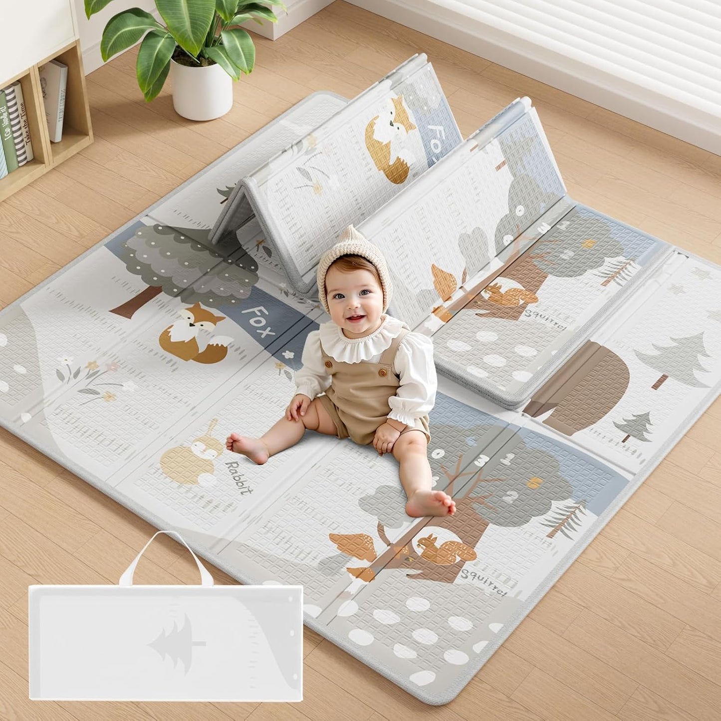 Fodoss Baby Play Mat, 47x47inch Play Mat, 0.4 in Thick Waterproof Playmat for Babies, Foldable Play Mat for Small Baby Playpen, Small Spaces