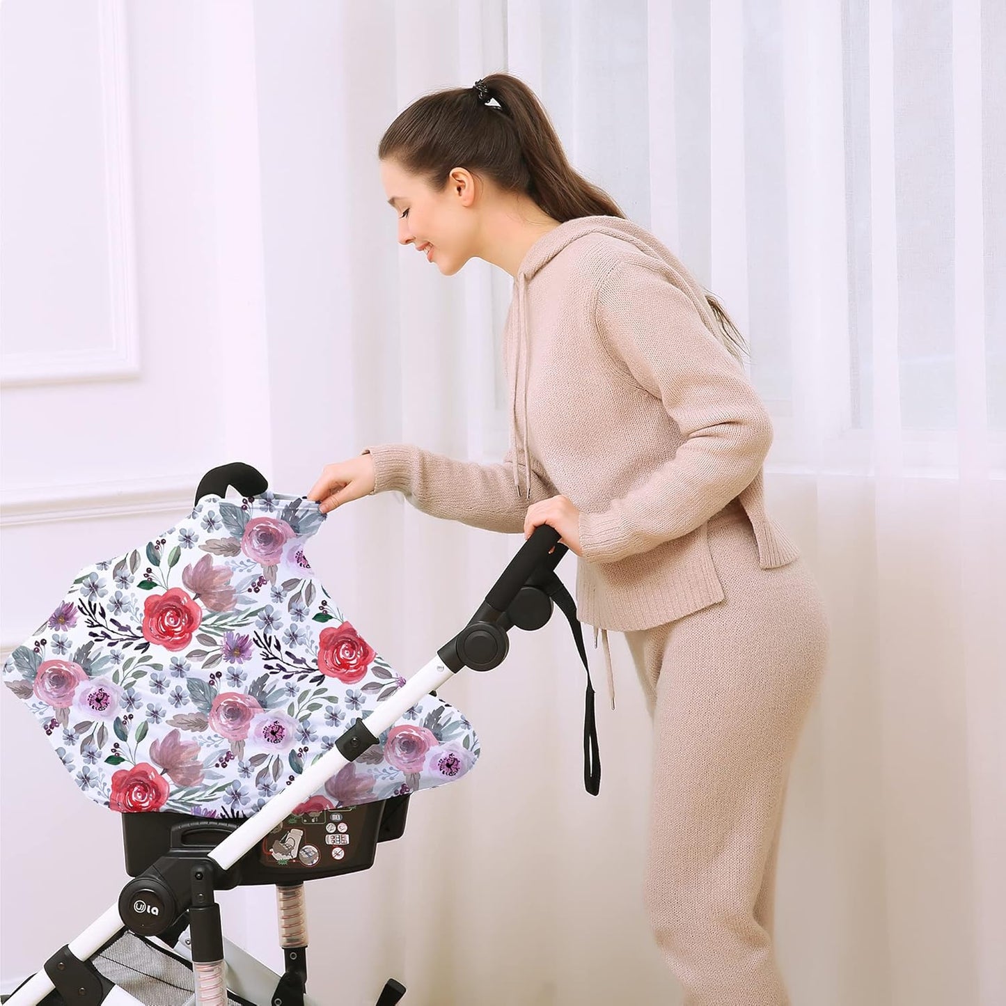 Multi-use Canopy Breastfeeding Cover - Car Seat Canopy for Babies, Stretchy Carseat Cover, Boys and Girls Shower Gift (Purple Flower)