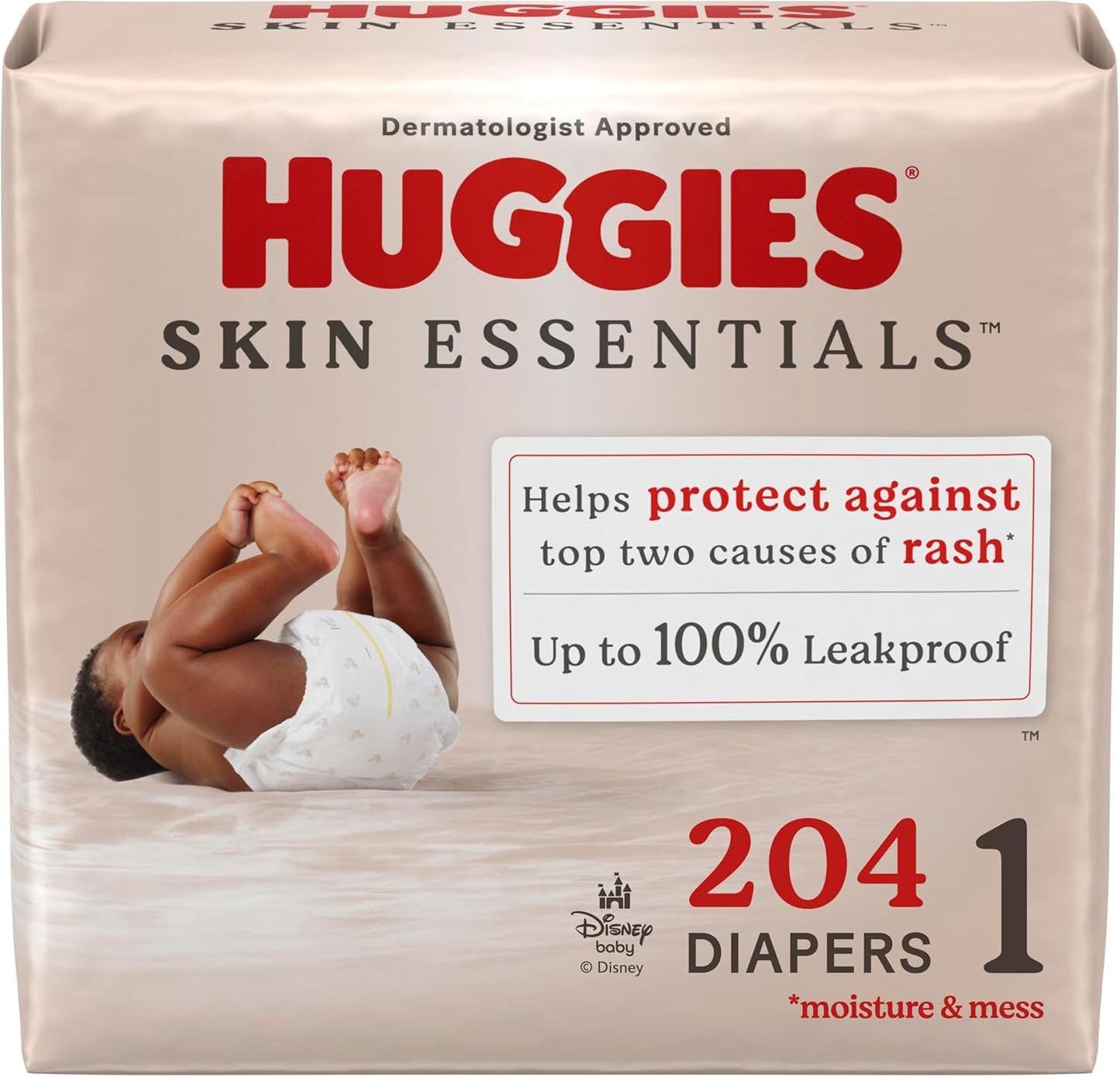 Huggies Size 1 Diapers, Skin Essentials Baby Diapers, Size 1 (8-14 lbs), 204 Count (3 Packs of 68), Packaging May Vary