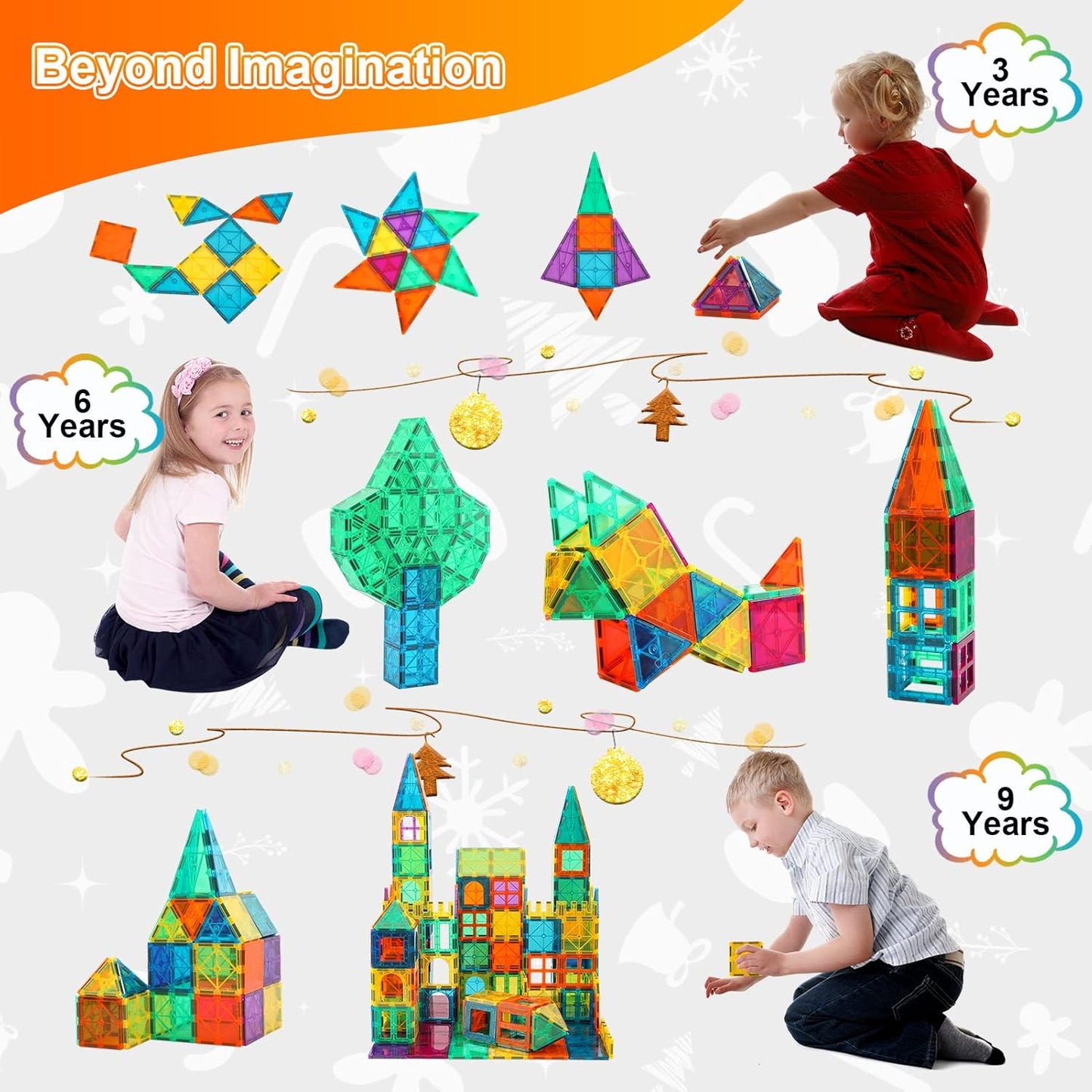 Bmag Magnetic Tiles, Building Blocks for Toddlers, 3D Magnet Building Blocks with 1 Car, STEM Educational Learning Building Blocks for Kids Children, Stacking Montessori Toys Gifts for Boys Girls