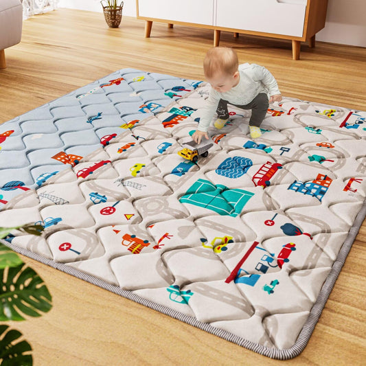 Car Portable Baby Play Mat 50x50 Playpen Mat Upgraded Thicker Baby Floor Play Mat Non-Slip Cushioned Crawling Mat Waterproof Kids Play Mat Activity Playmats for Babies Toddler Tummy Time(50x50, Car)