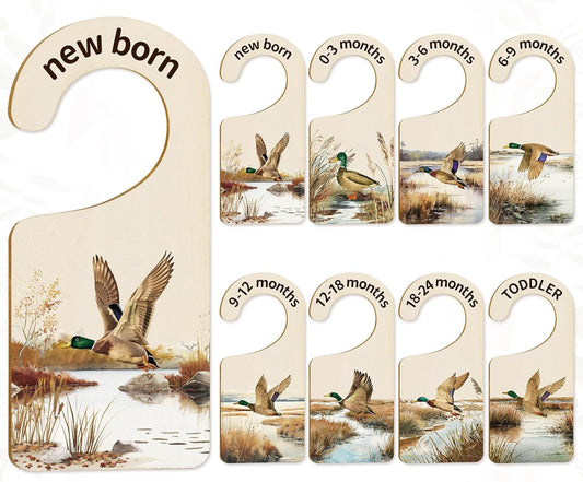 Whaline 8Pcs Baby Closet Size Dividers - Watercolor Mallard Duck Hanging Wood Organizer for Newborn to 24 Months - Thicken Wardrobe Organizer