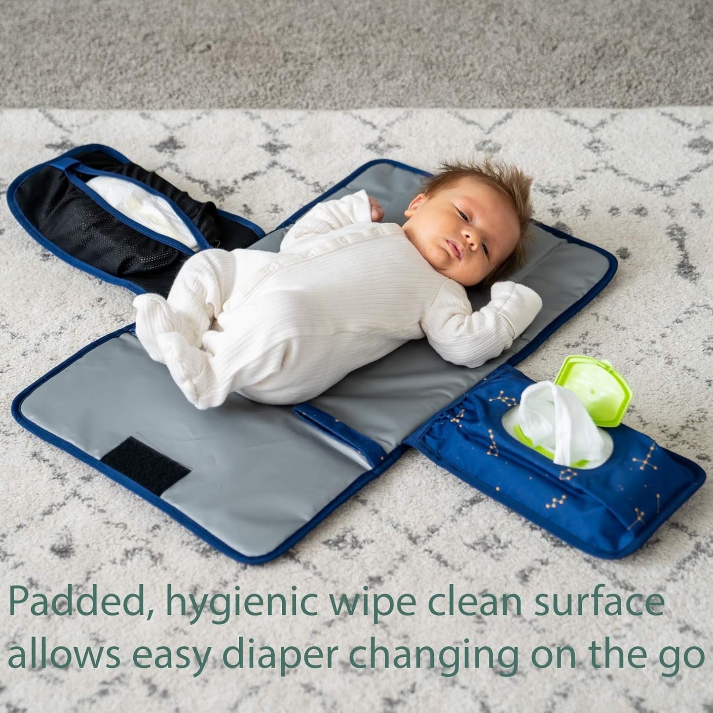 Baby Changing Pad by Lil Fox. Portable Changing Pad for Baby Diaper Bag or Changing Table Pad. One-Hand Diaper Change Pad. Baby Shower Gifts, Newborn Baby Essentials, Unisex Baby Stuff
