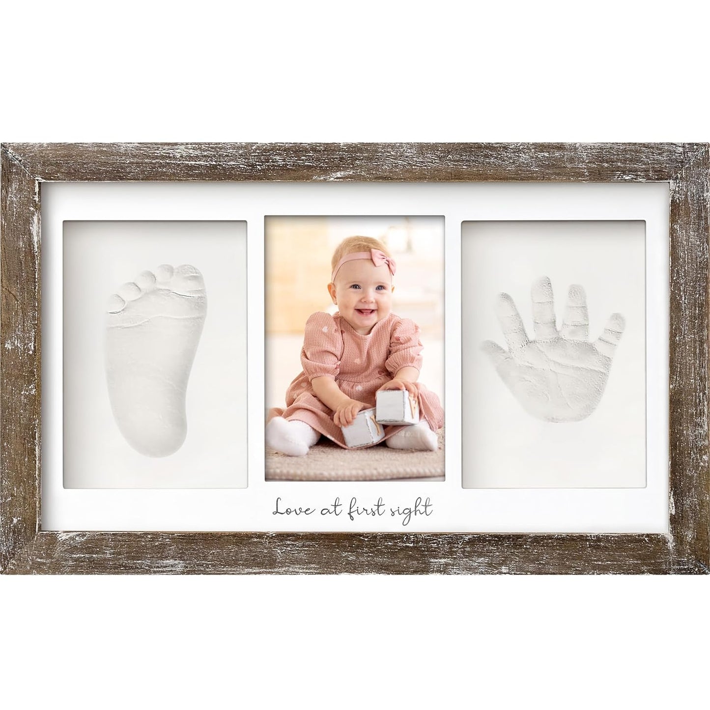 Baby Hand and Footprint Kit - Clay Handprint Keepsake Frame, Newborn Nursery Picture Frame, Personalized New Mom Gifts for Baby Shower & Registry (Barnwood)