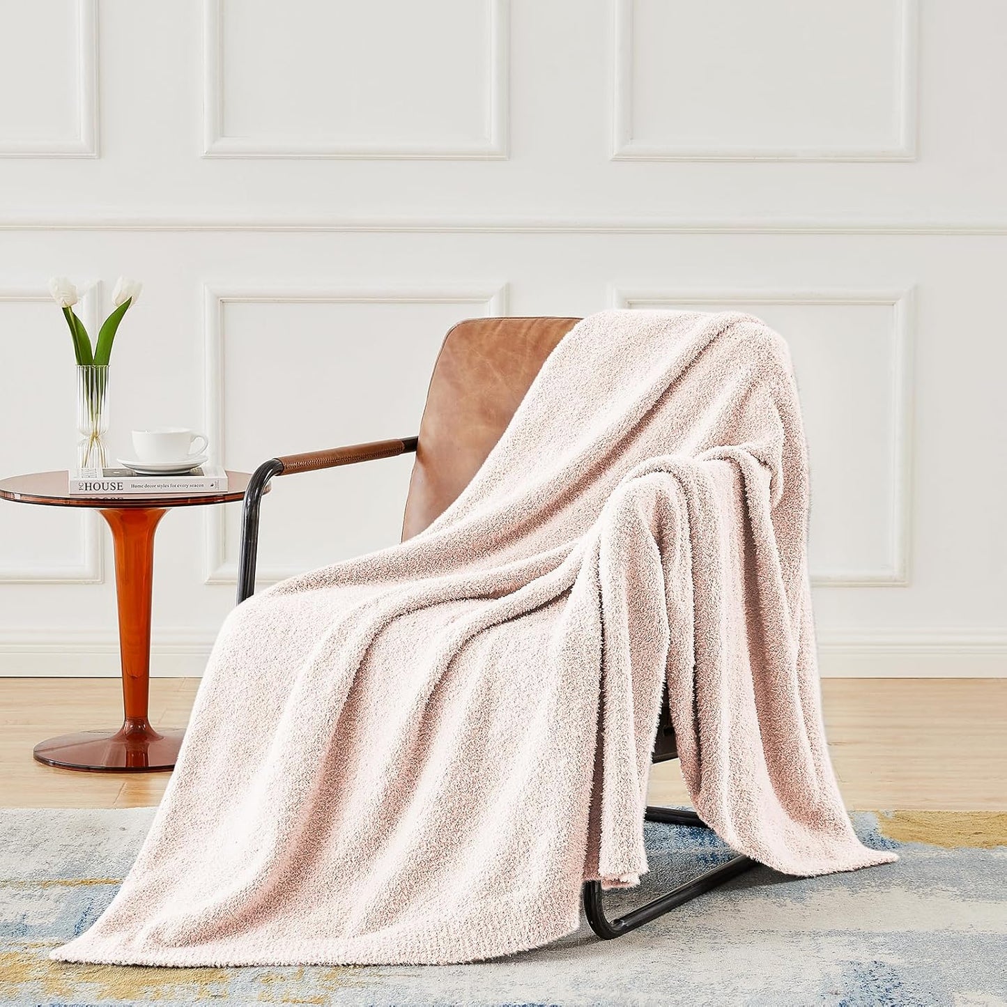 CYMULA Super Soft Pink Throw Blanket 50x60 inches- Lightweight Plush Fuzzy Fluffy Warm Cozy Blankets and Throws for Sofa Bed All Season Use