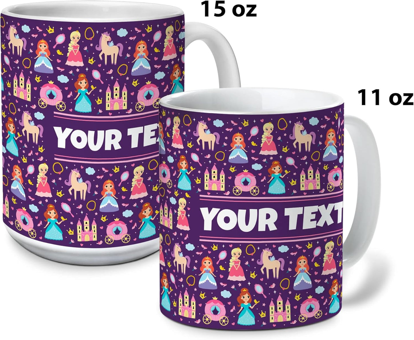 Personalized Mug for Kids - Princesses - Custom Name/Text, Ceramic Hot Chocolate/Cocoa/Coffee Cup for Girls, Birthday/Christmas/Holiday Gift - 15 oz, Black Handle