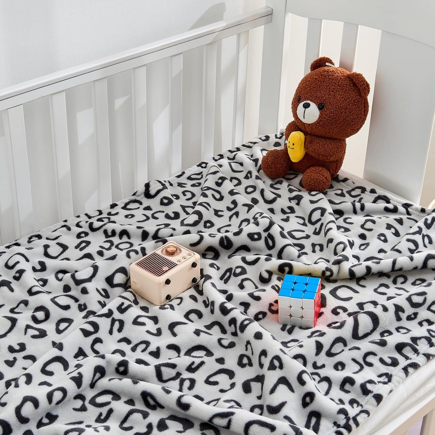 Yurhap Leopard Print Baby Blanket Fleece Baby Blankets for Boys, Ultra Soft Cozy Fluffy Infant Toddler Newborn Receiving Gifts for Crib Stroller, 30x40 Inch, Grey