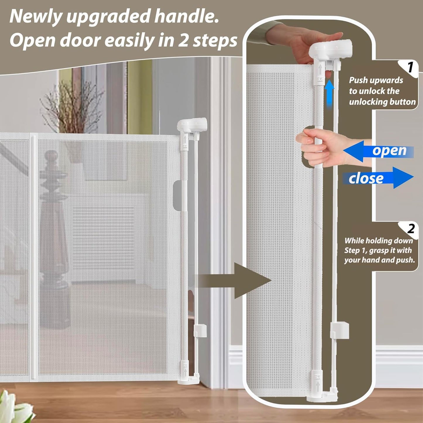 150" Extra Wide Retractable Baby Gates Dog Gate for Large Opening, 41" Extra Tall Mesh Pet Gate, Long Child Safety Gates with Fiberglass Rods for Stairways, Doorways, Hallways - Indoor/Outdoor Use