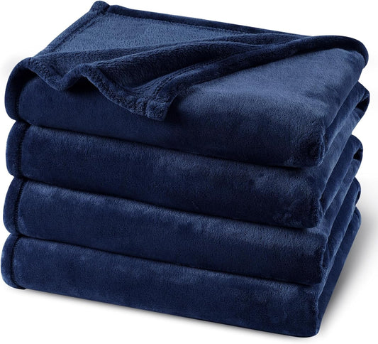 PHF Ultra Soft Fleece Blanket Queen Size, No Shed No Pilling Luxury Plush Cozy 300GSM Lightweight Blanket for Bed, Couch, Chair, Sofa Suitable for All Season, 90" x 90", Navy Blue