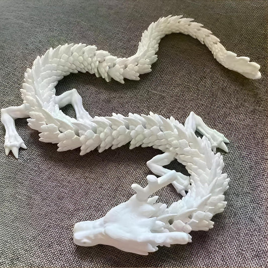 3D Printed Dragon Fidget Toy, 18in Surprise Mystery Dragon, Crystal Dragon Fidget Toy, Articulated Pye Dragon Fish/Display Cabinet/Home/Office Desktop Decor (Cream White Matte)