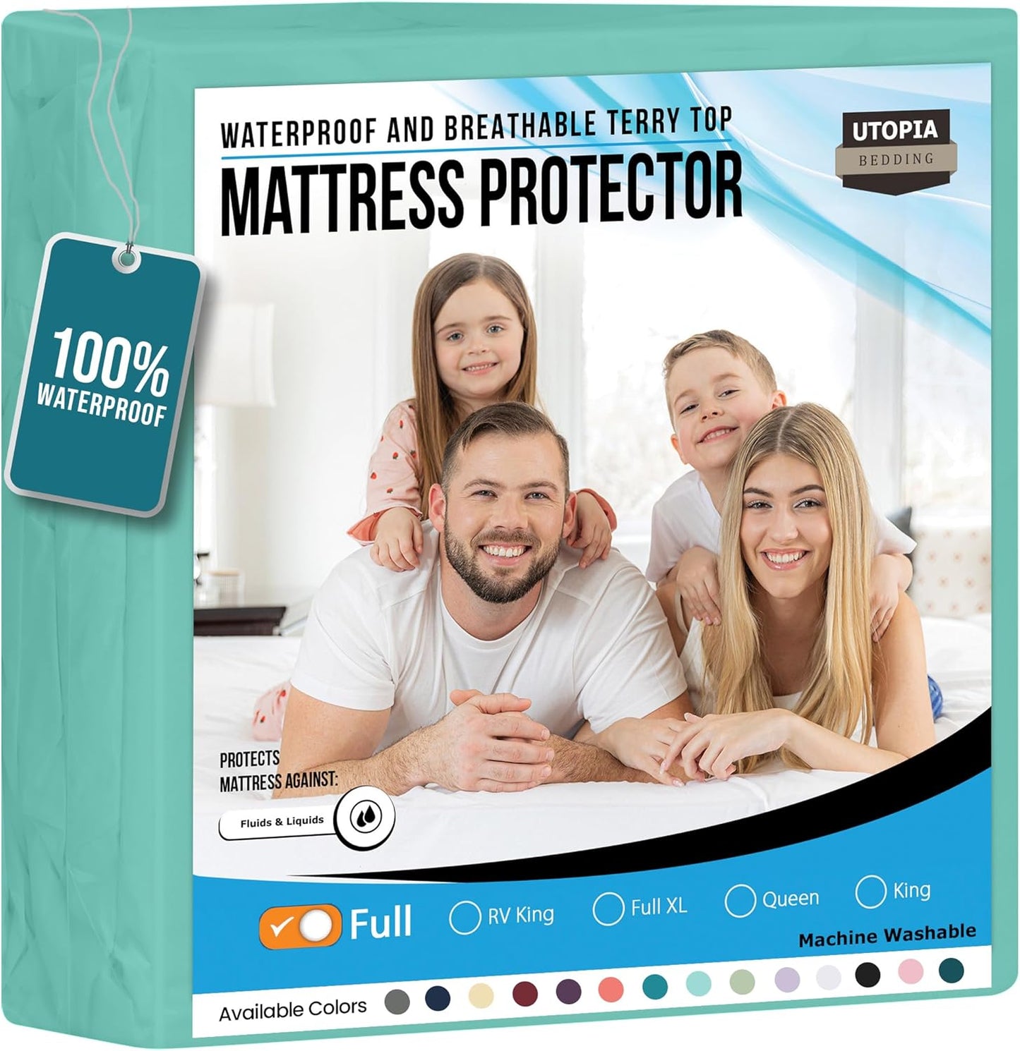 Utopia Bedding Waterproof Mattress Protector Full Size, Premium Terry Mattress Cover 200 GSM, Breathable, Fitted Style with Stretchable Pockets (Spa Blue)