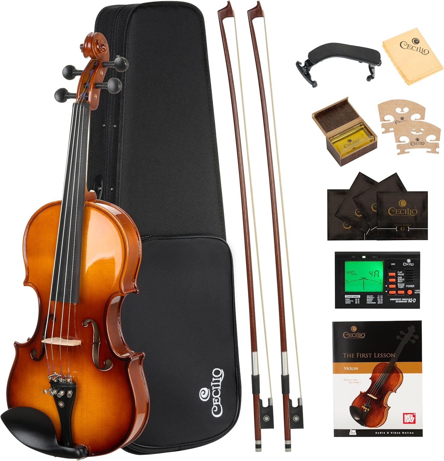 Cecilio 1/2 Violin Solidwood Violin with Hard Case, Bow, Rosin, Tuner, Shoulder Rest & Lesson Book – Ideal for Beginners