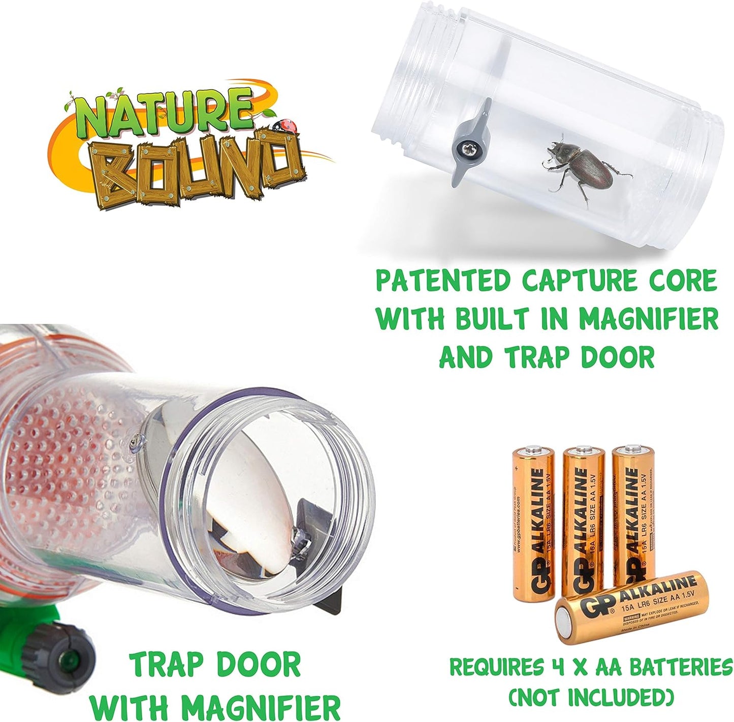 Nature Bound Bug Catcher Toy | Eco-Friendly Bug Vacuum, Catch and Release | Ages 3 to 12 Indoor/Outdoor Play Toy | Includes Capture Core with Magnification | Complete Kit for Kids | Green