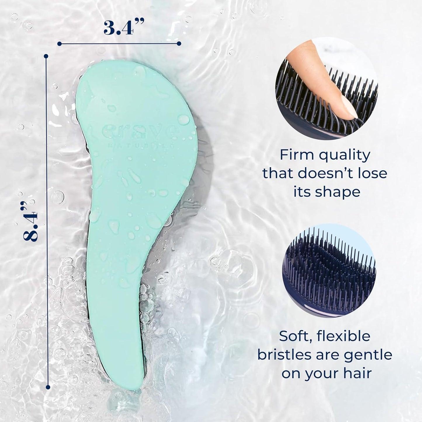 Crave Naturals Biggie Glide Thru Hair Brush - Detangler Brush for Curly, Straight, Wet or Dry Hair - Gentle Detangling Brushes for Adults, Kids, Toddlers - Hair Accessories for Women, 8.4"x3.4" - Mint