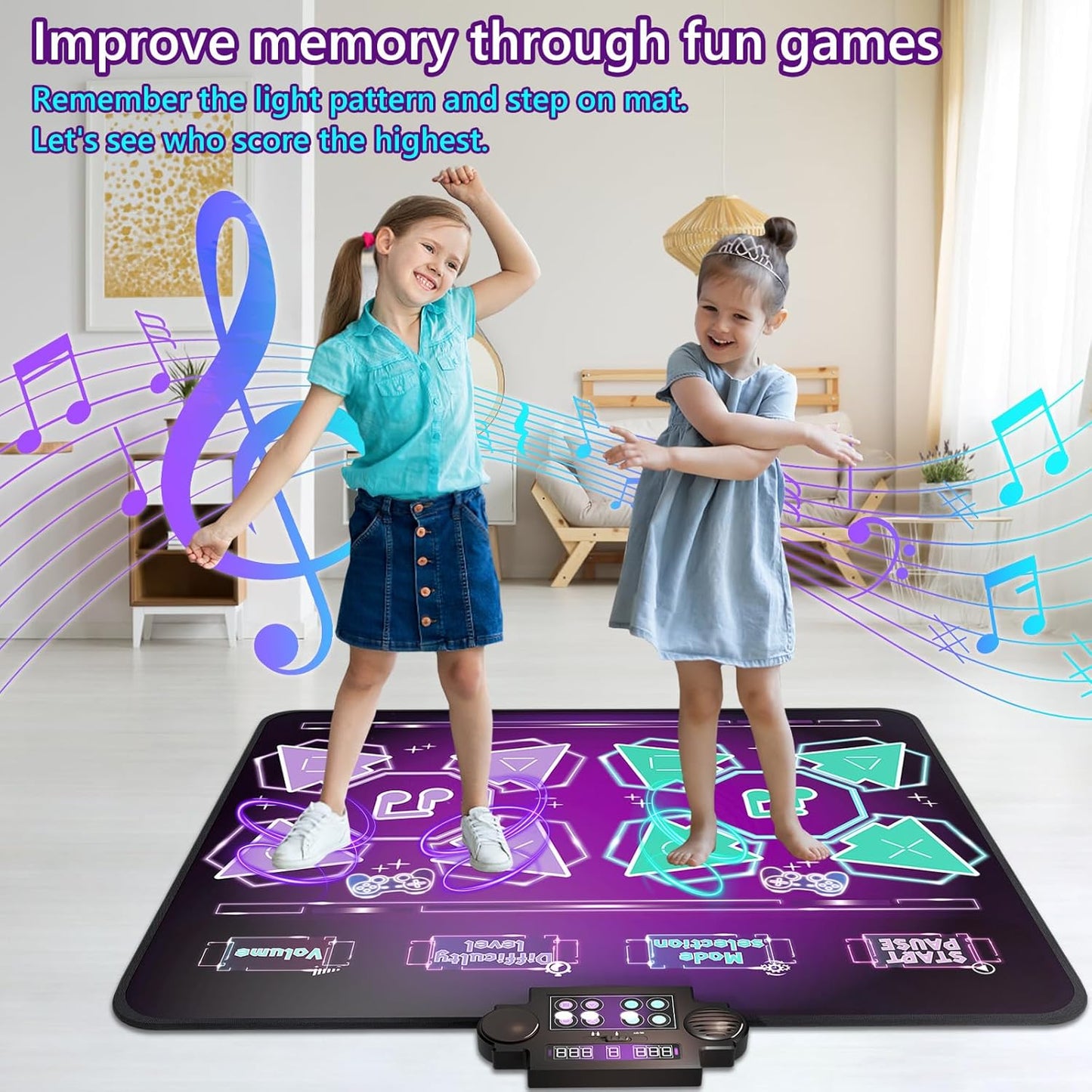 Kids Dance Mat Toys - 2-Player Dance Pad Gifts for Girls Boys Toddlers 3 4 5 6 7 8 9 + Year Old Electronic Dancing Mat Floor Games Toy with Music Light Christmas Birthday Gift (Purple)