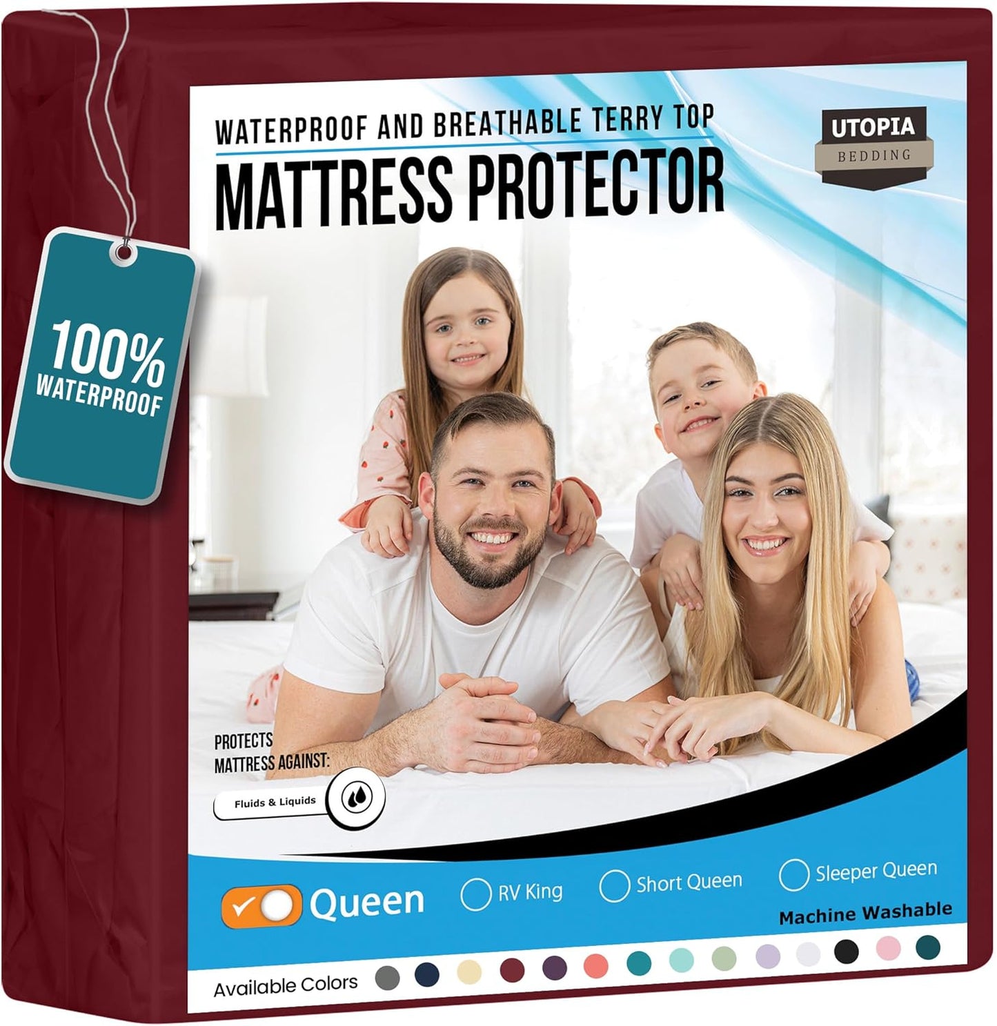 Utopia Bedding Waterproof Mattress Protector Queen Size, Premium Terry Mattress Cover 200 GSM, Breathable, Fitted Style with Stretchable Pockets (Burgundy)