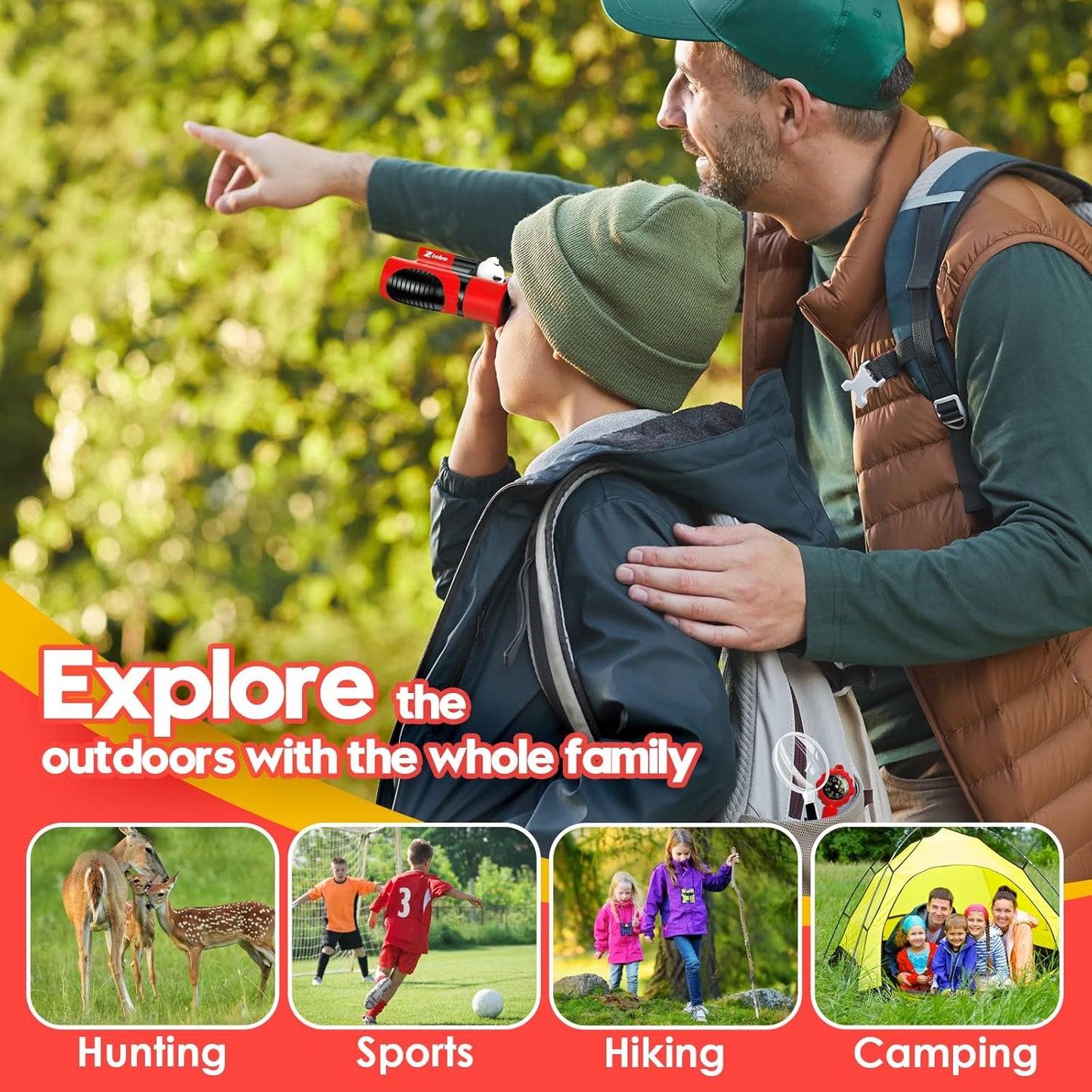 Binoculars for Kids 8x21 High-Resolution Real Optics with Magnifying Glass & Whistle Compass, Kids Binoculars for 3-12 Years Boys and Girls, Best Kids Toys for Outdoor Bird Watching, Hiking, Travel