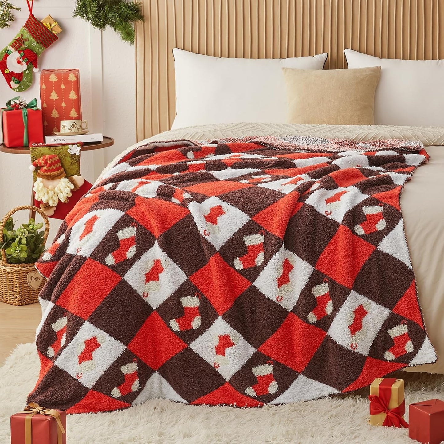 CYMULA Christmas Knit Throw Blanket - Super Soft Cozy Fuzzy Blankets for Couch, Sofa & Bed, Holiday Throw Blanket，50"x60"