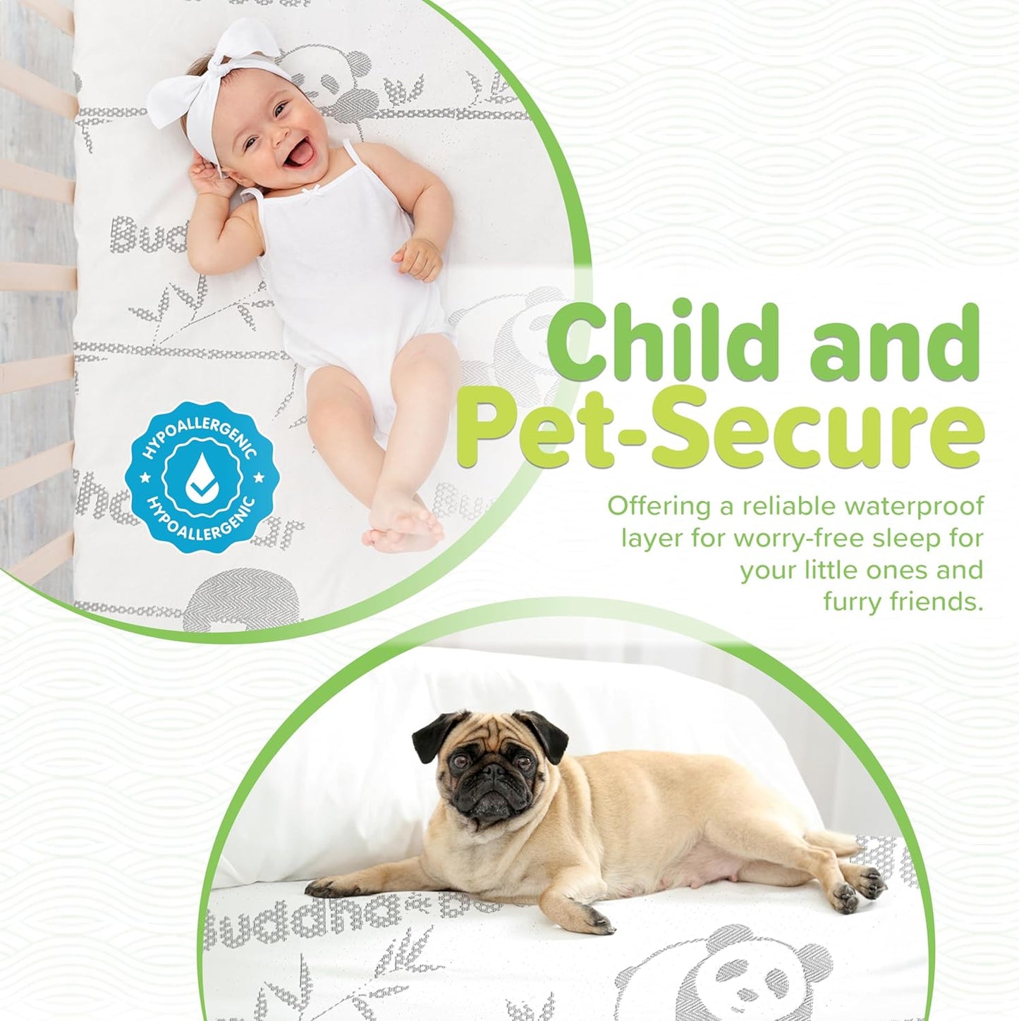 Premium Bamboo Crib Mattress Encasement Protector | Full Zipper Enclosure | Waterproof | Extra Soft | Enfused Charcoal for Odor Control | Fits Crib | Family Friendly, White