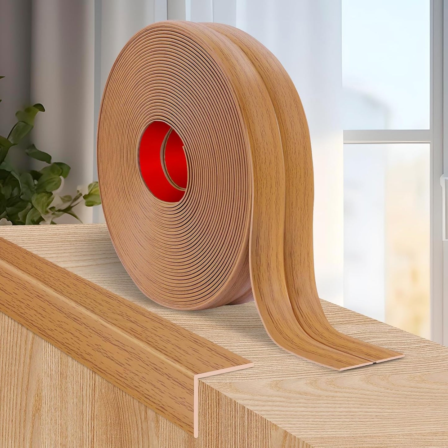 Flexible Wall Corner Protector Moulding Trim Peel and Stick Wall Corner Guards Edge Protector Self Adhesive Molding Trim Strip for Edge Ceiling (Light Brown Wood Grain, 0.8 in x 40 Ft)