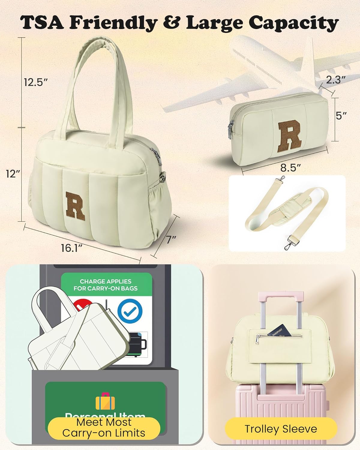 Duffle Bag for Travel Women, Travel Bags，Party Gifts-Initial Overnight Bag with Wet Pocket，Lightweight Weekender Bags Personalized Gym Tote with Makeup Pouch