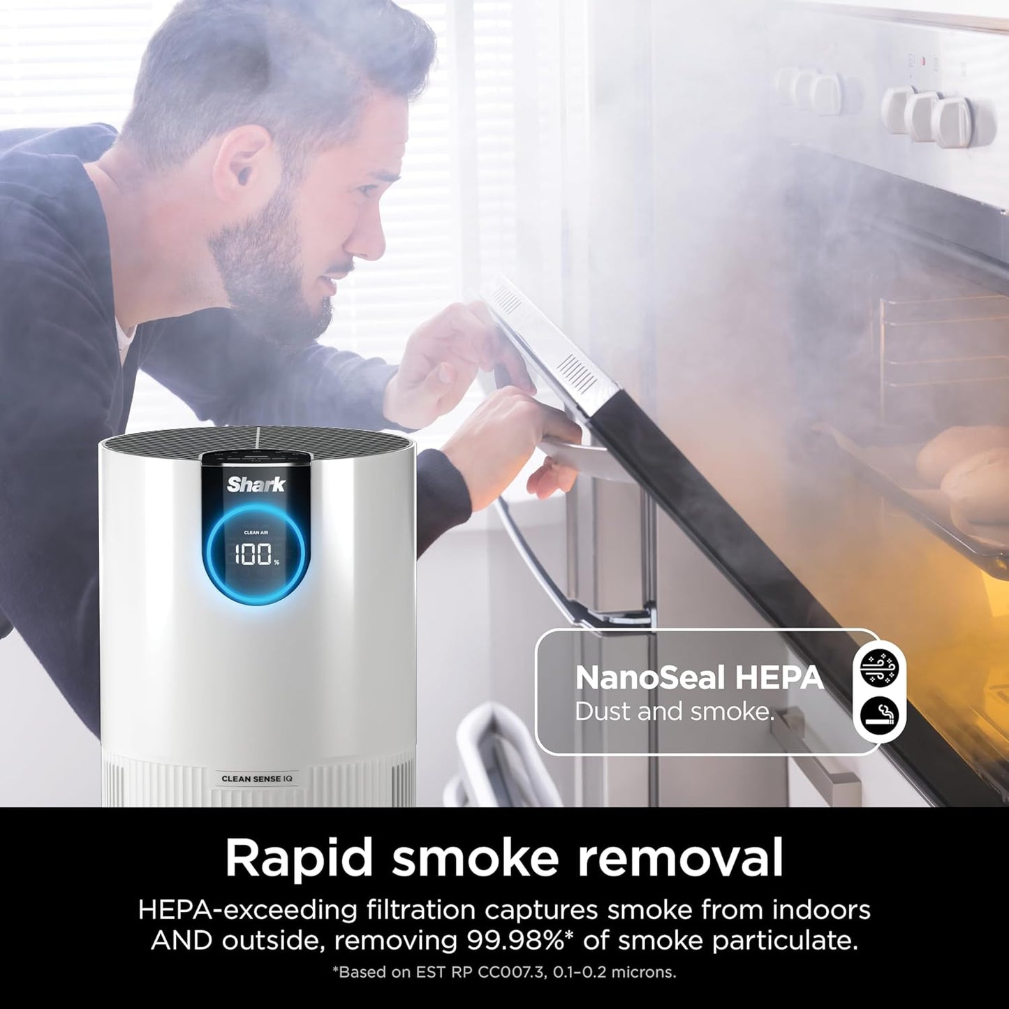 Shark Air Purifiers For Home Pets, 2 Pack, Allergies, Pet Hair, HEPA Air Filter, 500 Sq Ft, Small Room, Bedroom, Odor Eliminator Clean Sense, Captures 99.98% of Particles, Pet Dander, Fur, HP102PK2