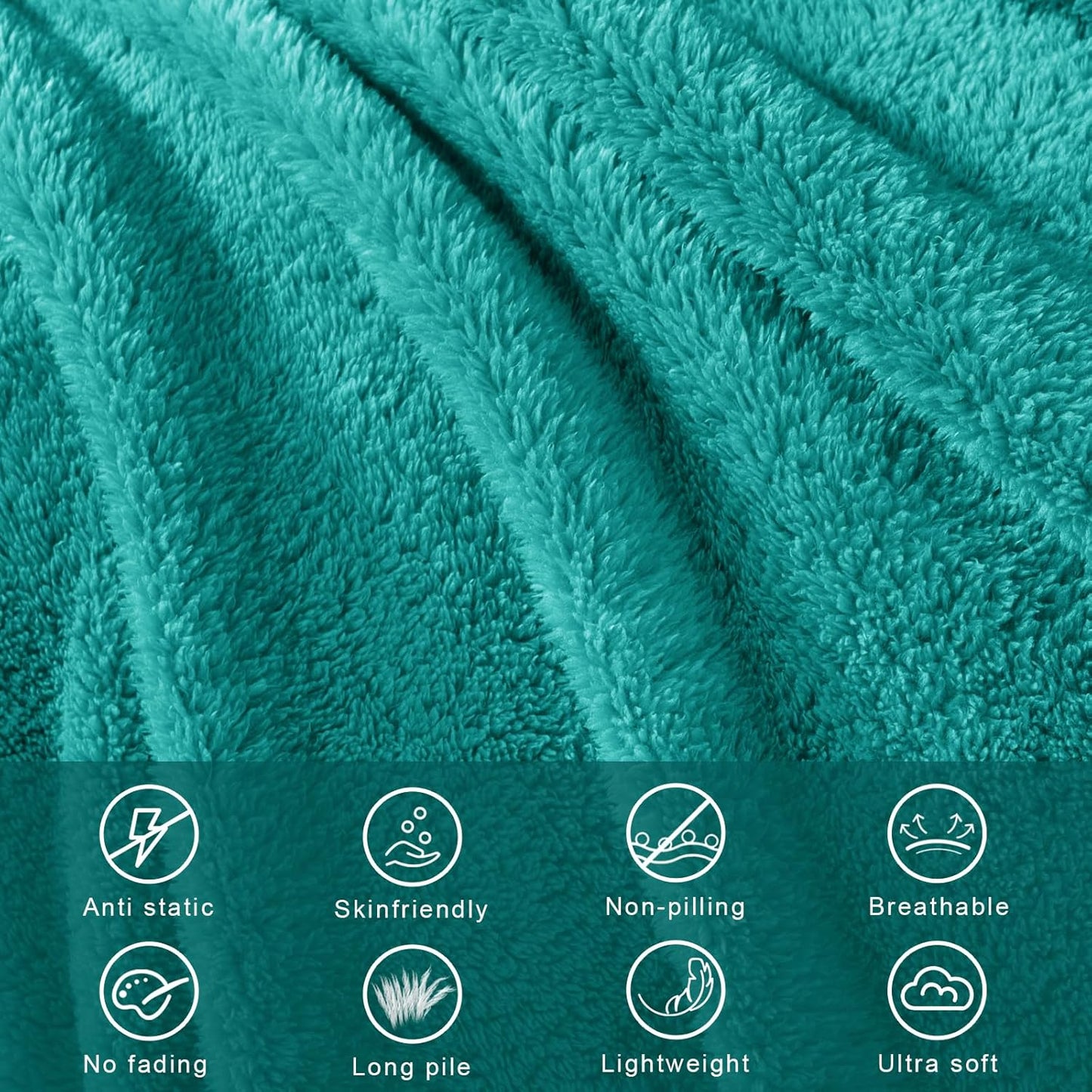 Exclusivo Mezcla Queen Size Flannel Fleece Blanket, Super Soft Velvet Plush Bed Blanket, Fuzzy Cozy and Warm for All Seasons, 90x90 Inches, Teal