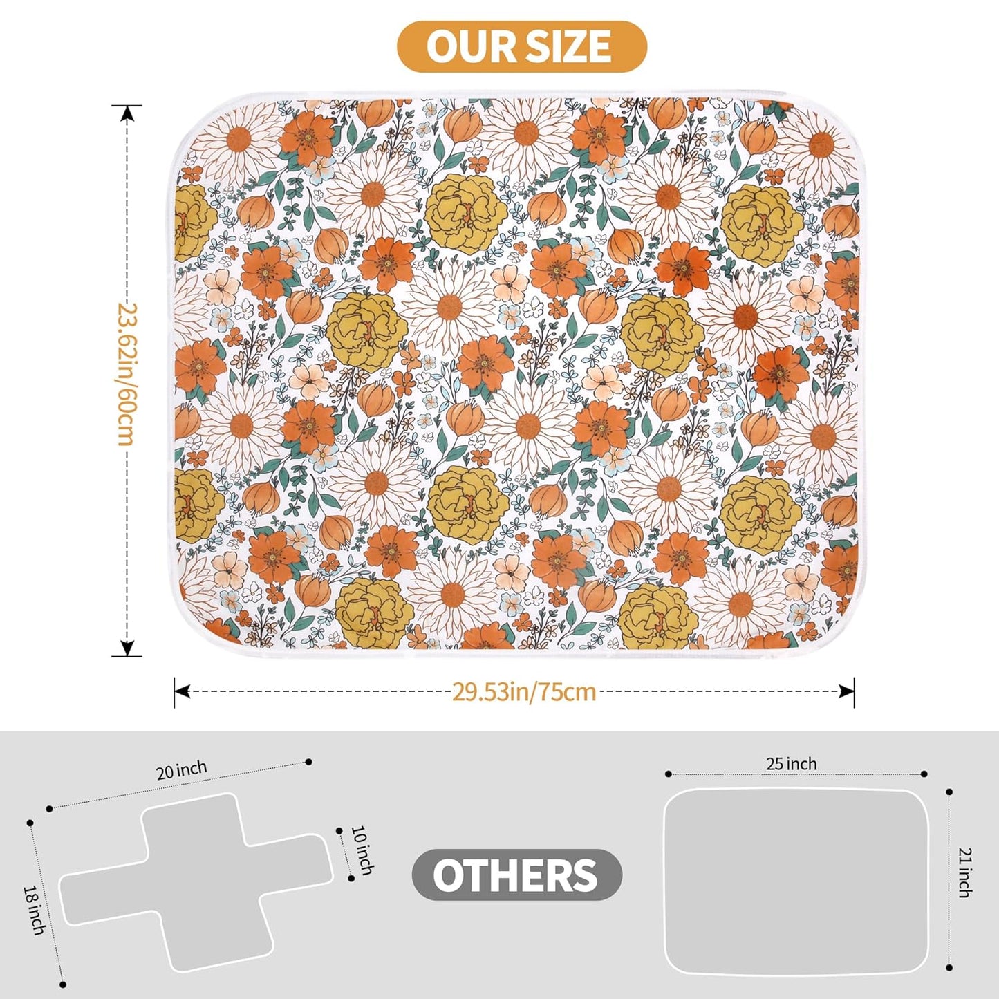 Diaper Changing Pads for Baby, Flower Change Mat, 3Layers Waterproof Change Pad Foldable Absorbent Mats for Women, Reusable Incontinence Underpads for Patient 24''x30'' (Daisy Flower)