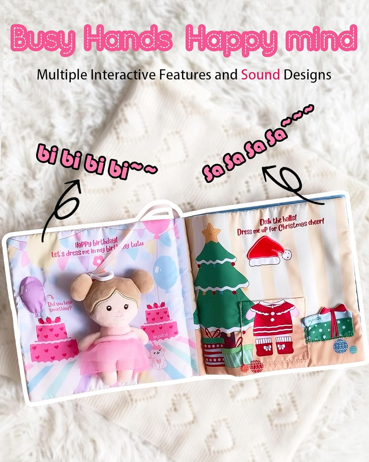 Interactive Sensory Soft Cloth Book, Educational Crinkle Quiet Activity Busy Book for Babies,Toddler Travel Toy Gift for 1-3 Year Old Boys and Girls (Dress Me Right)