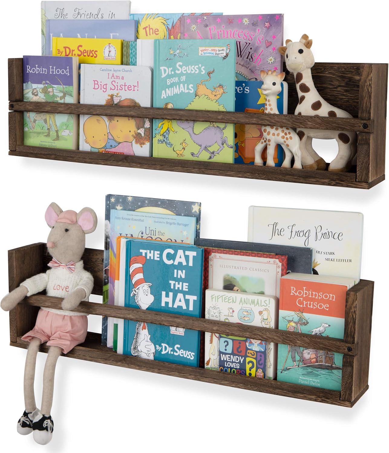 brightmaison Polynez 30" Floating Shelves for Nursery & Kids Room - Wall Multiuse Book Shelves, Set of 2 Brown Wood