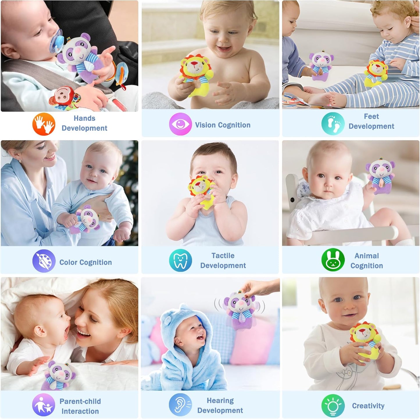 BLOOBLOOMAX Sock rattles for Babies 0-24 Months Baby Animal Foot Finder Educational Toys