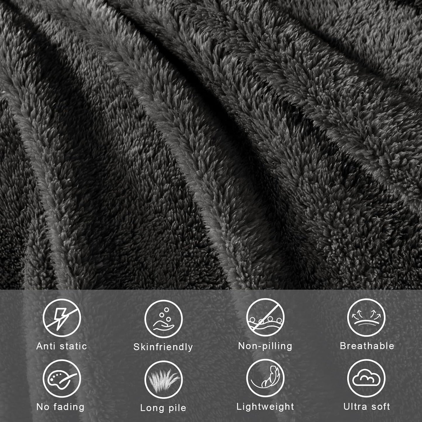 Exclusivo Mezcla Soft Fleece Throw Blanket for Couch, Super Soft Velvet Plush Bed Blanket, Fuzzy Cozy and Warm for All Seasons, 50x60 Inches, Dark Grey