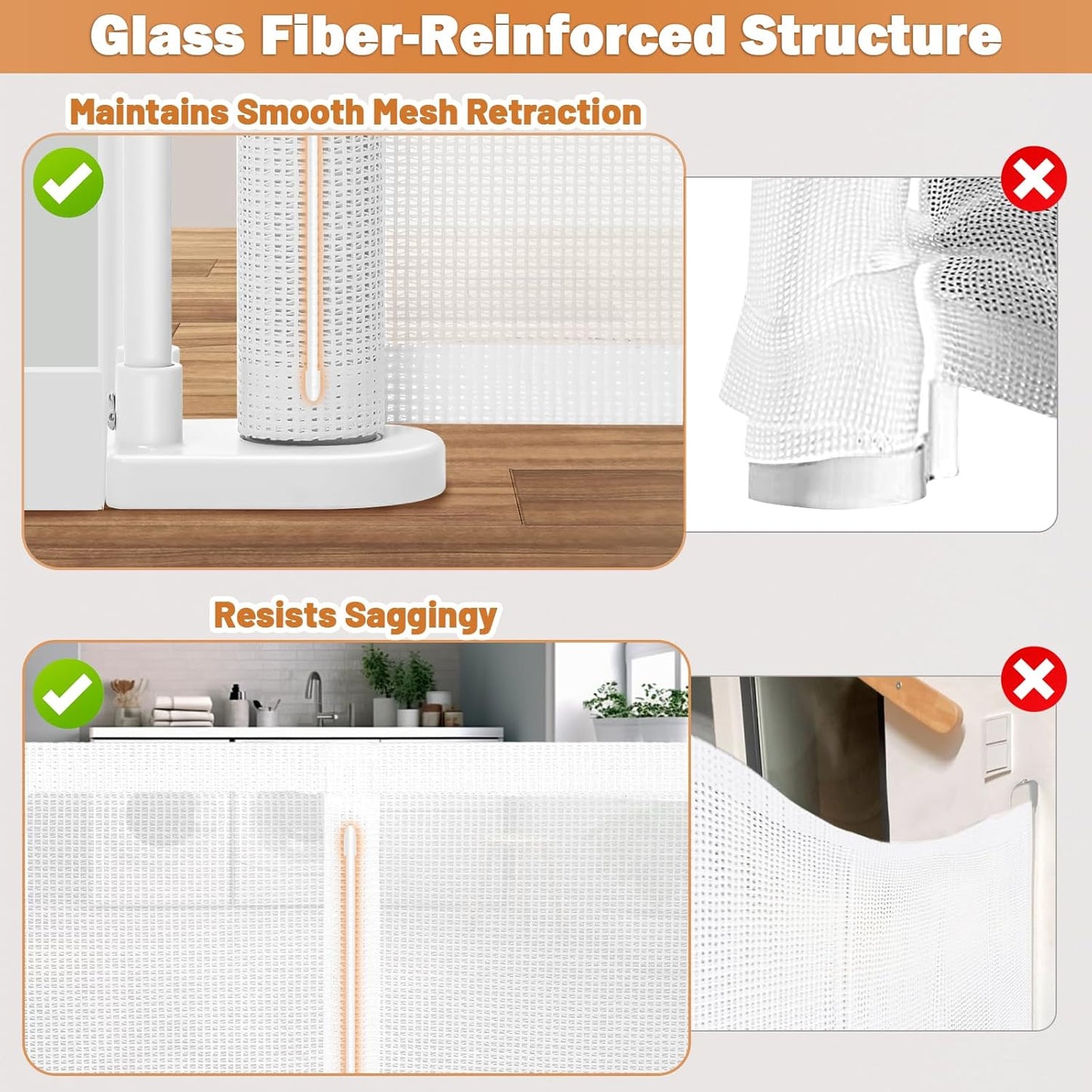 Retractable Baby Gates for Stairs, 78" Extra Wide Retractable Dog Gate with Support Rods for The House, 42" Extra Tall Baby Safety Gates Pet Gate for Doorways, Hallways, Indoor, Outdoor