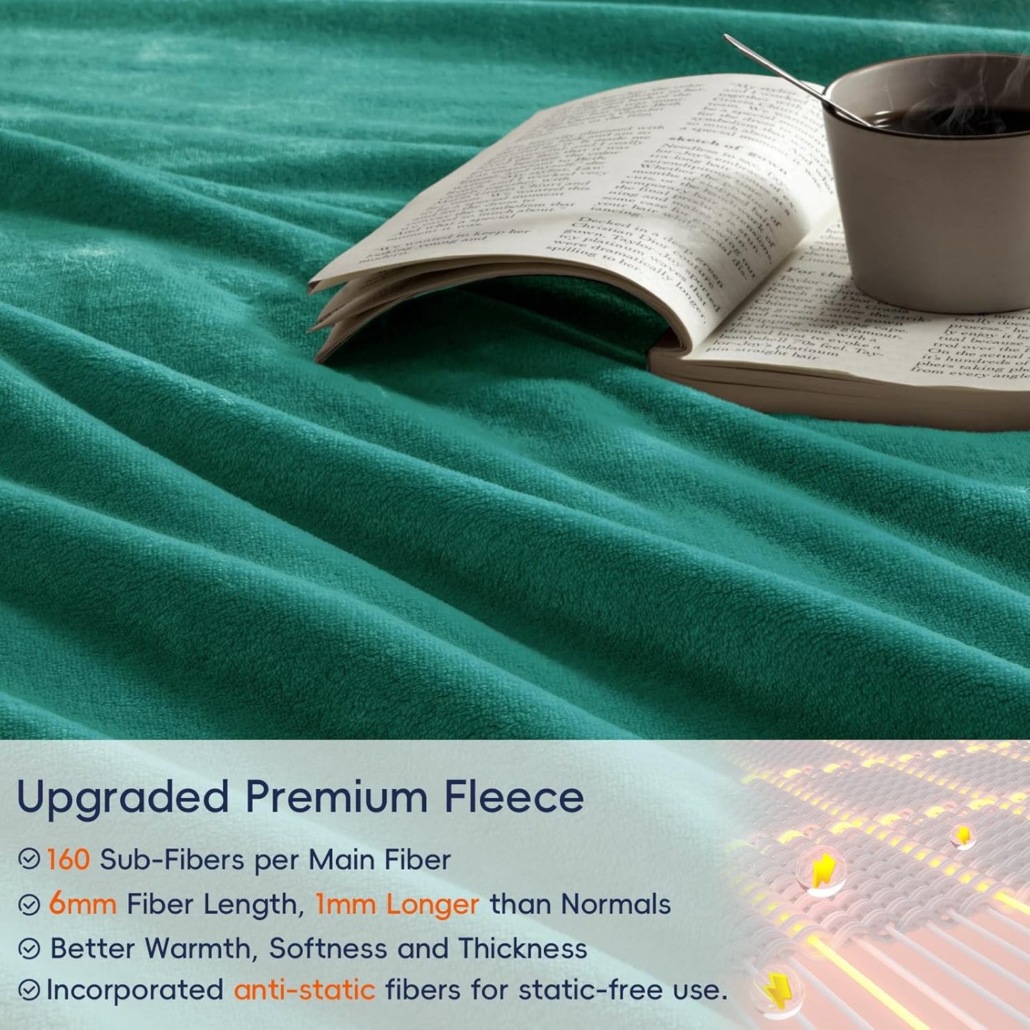 PHF Ultra Soft Fleece Blanket Twin Size, No Shed No Pilling Luxury Plush Cozy 300GSM Lightweight Blanket for Bed, Couch, Chair, Sofa Suitable for All Season, 66" x 90", Teal Green