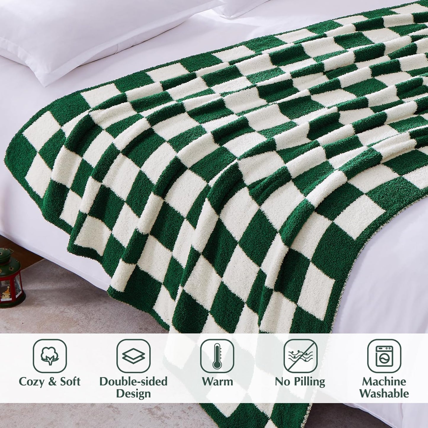 WRENSONGE Checkered Throw Blanket, Avocado Green Soft Cozy Fluffy Warm Hand Made Throw Blankets for Couch, Sofa, Chair, Bed, Camping, Picnic, Travel Lightweight Bed Blanket - 50"*70"