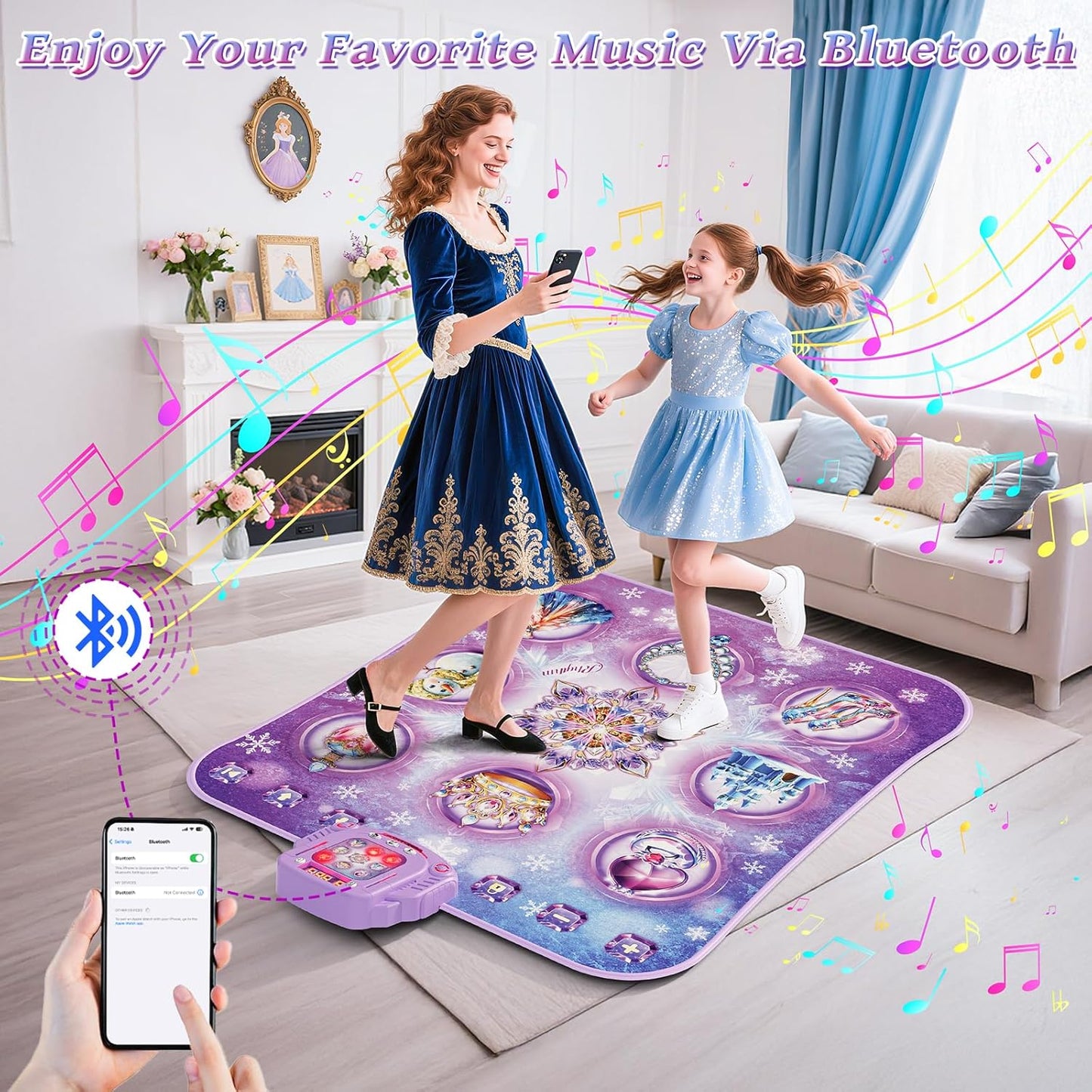 Dance Mat Toy for 3-12 Year Old Girls, Electronic Dance Pad with Wireless Bluetooth,Frozen 8-Button Music Princess Toys Play Mat for Kids with LED Light, Built-in Music, Toddlers Birthday Gift Ages 3+