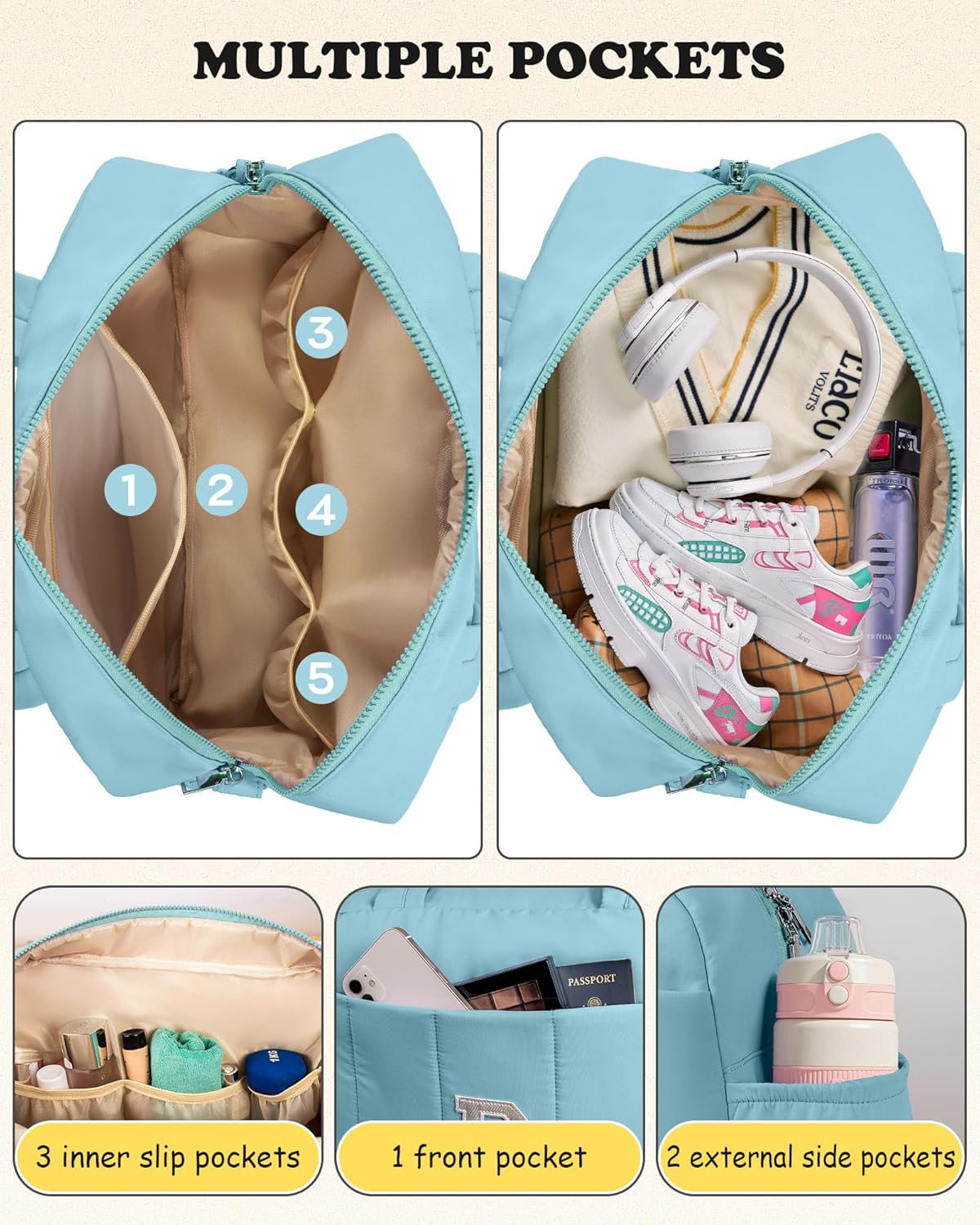 Duffle Bag, Weekender Bags for Girl，Gift for Everyone-Initial Overnight Bag with Wet Pocket，Lightweight Dance Bags Personalized Gymnastics bag with Makeup Pouch