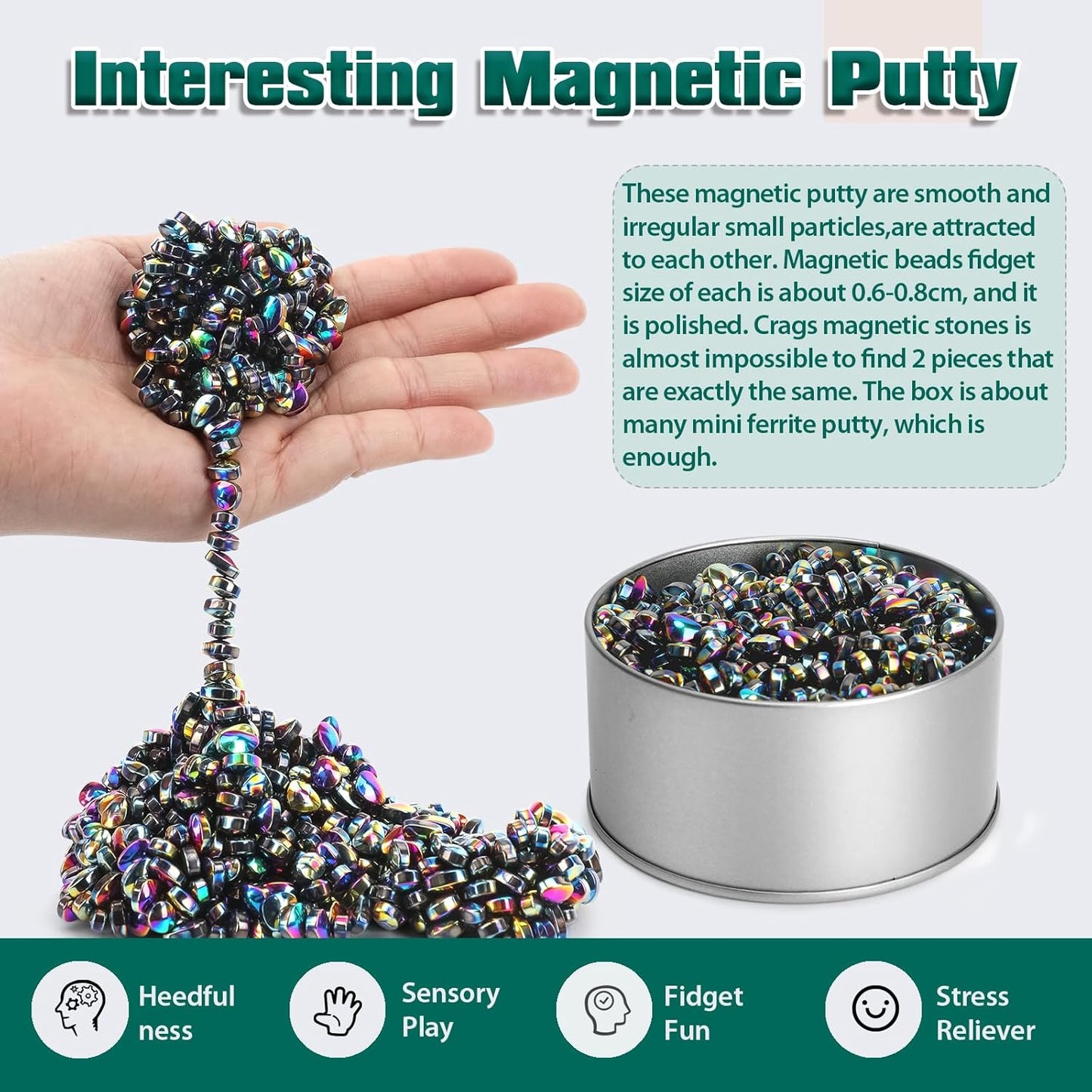 Magnetic Putty Over 600 Weak Magnetic Beads Fidget Ferrite Putty Crags Magnetic Stones Fun Quiet Magnetic Balls Fidget Toys for Office and Desk (Colorful)
