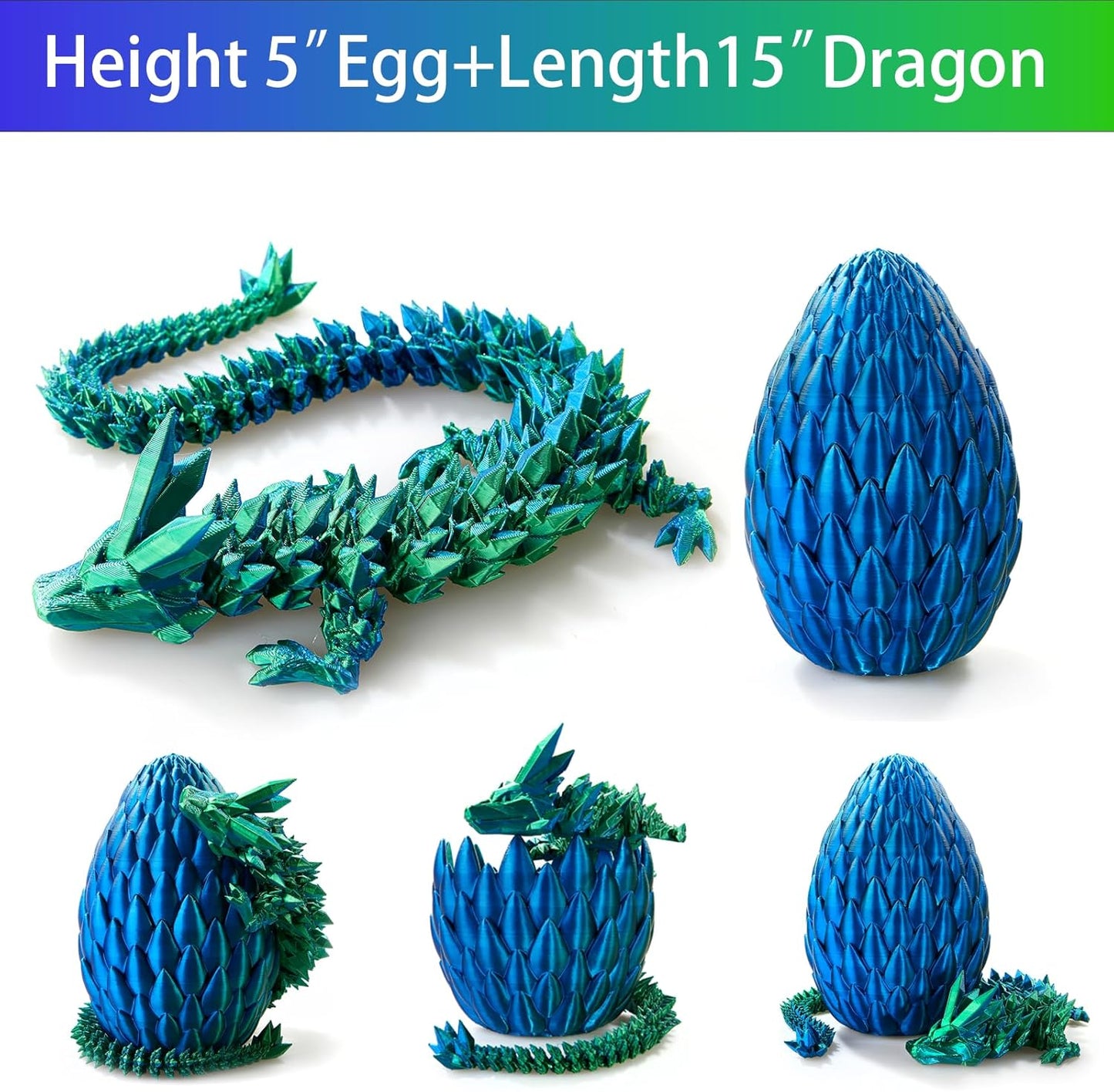 15 inches Dragon with Egg, Blue Dragon Toy,Articulated Crystal Dragon,Fidget Toy Cool