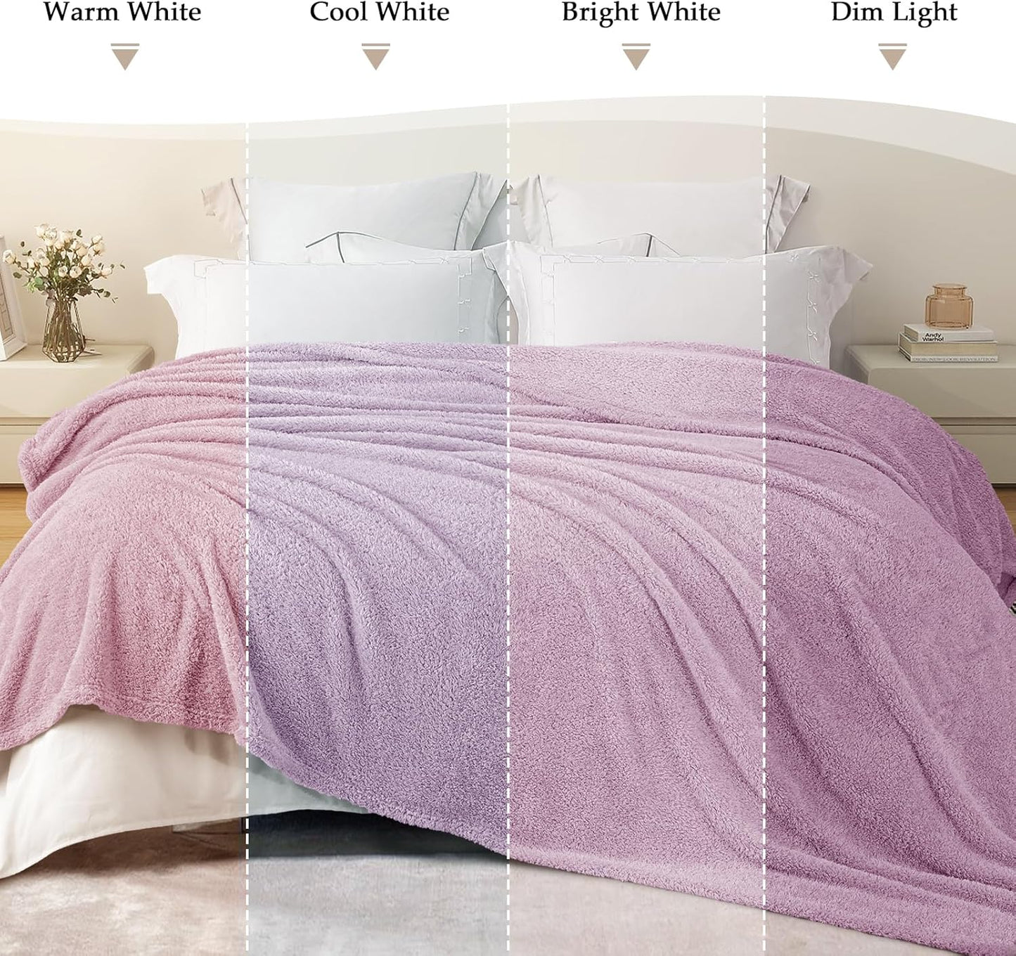 Exclusivo Mezcla Fleece Blanket for Couch, Soft and Cozy Queen Blankets for Women Men Girls Kids, Suitable for All Seasons, Light Purple,90x90 Inches