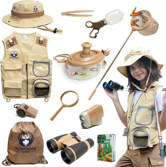 Kids Bug Catching Kit - Complete Explorer Kit with Safari Vest, Hat & More - Cute Dress-Up Safari Costume, or Zoo Keeper - Outdoor Explorer Set & Bug Toys for 3-7 Year Old Boys Girls + Adventure Book