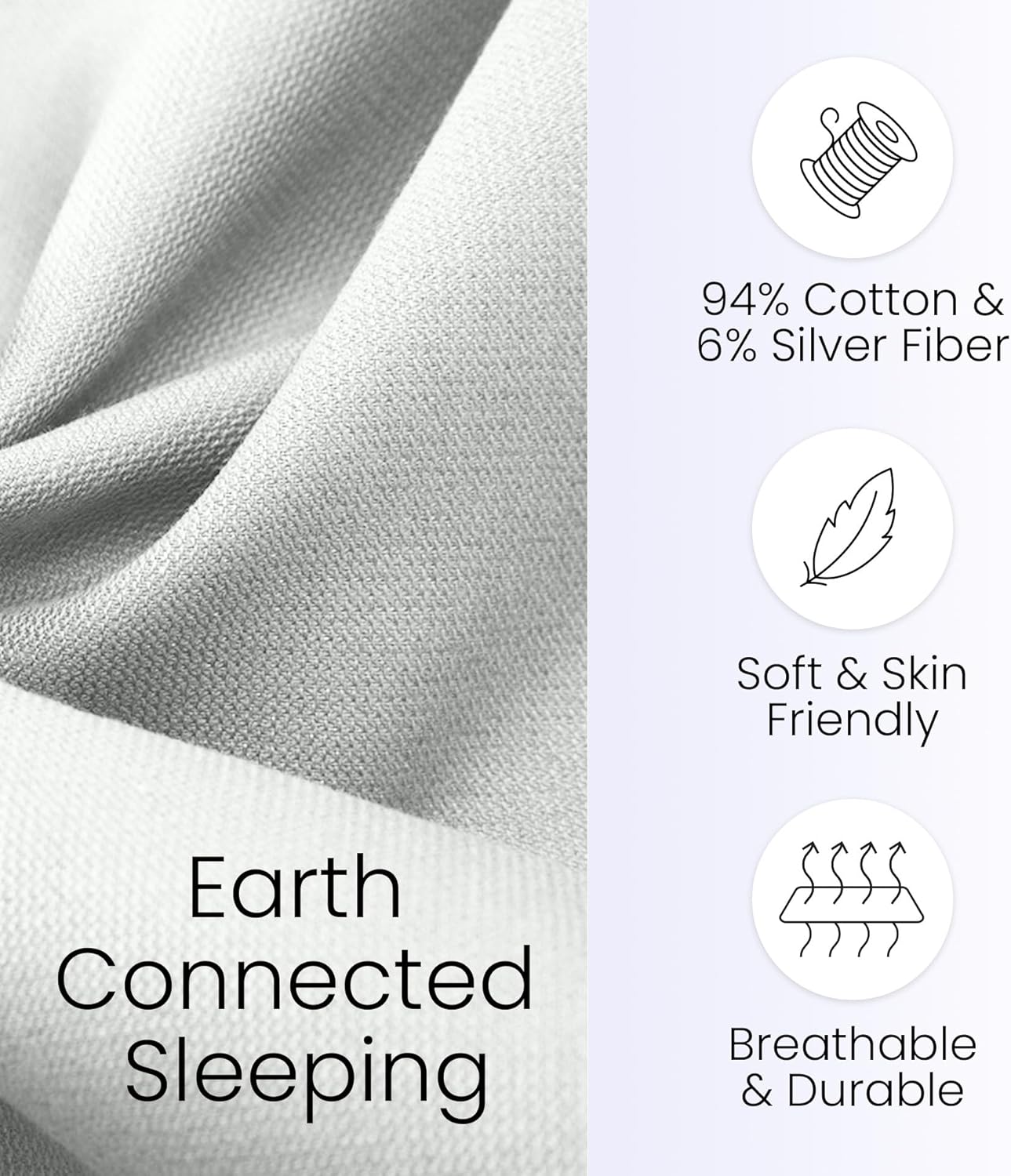 Hooga Grounding Crib Sheet, Organic Fitted Grounded Sheet for Baby Crib, Earth Connected Bedding (52”x28”x8”) Pure Silver Fiber and Cotton, Grounding Cord Included. Off White