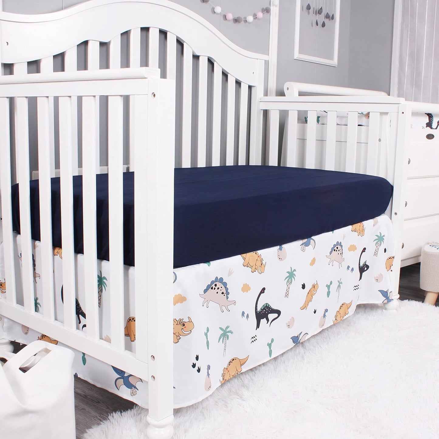 Belsden Dinosaur 3 Piece Crib Bedding Set for Baby Boys Girls, Classic Nursery Bedding Essential Including Comforter, Crib Sheet and Crib Skirt, Ultra Soft Cozy, Dino